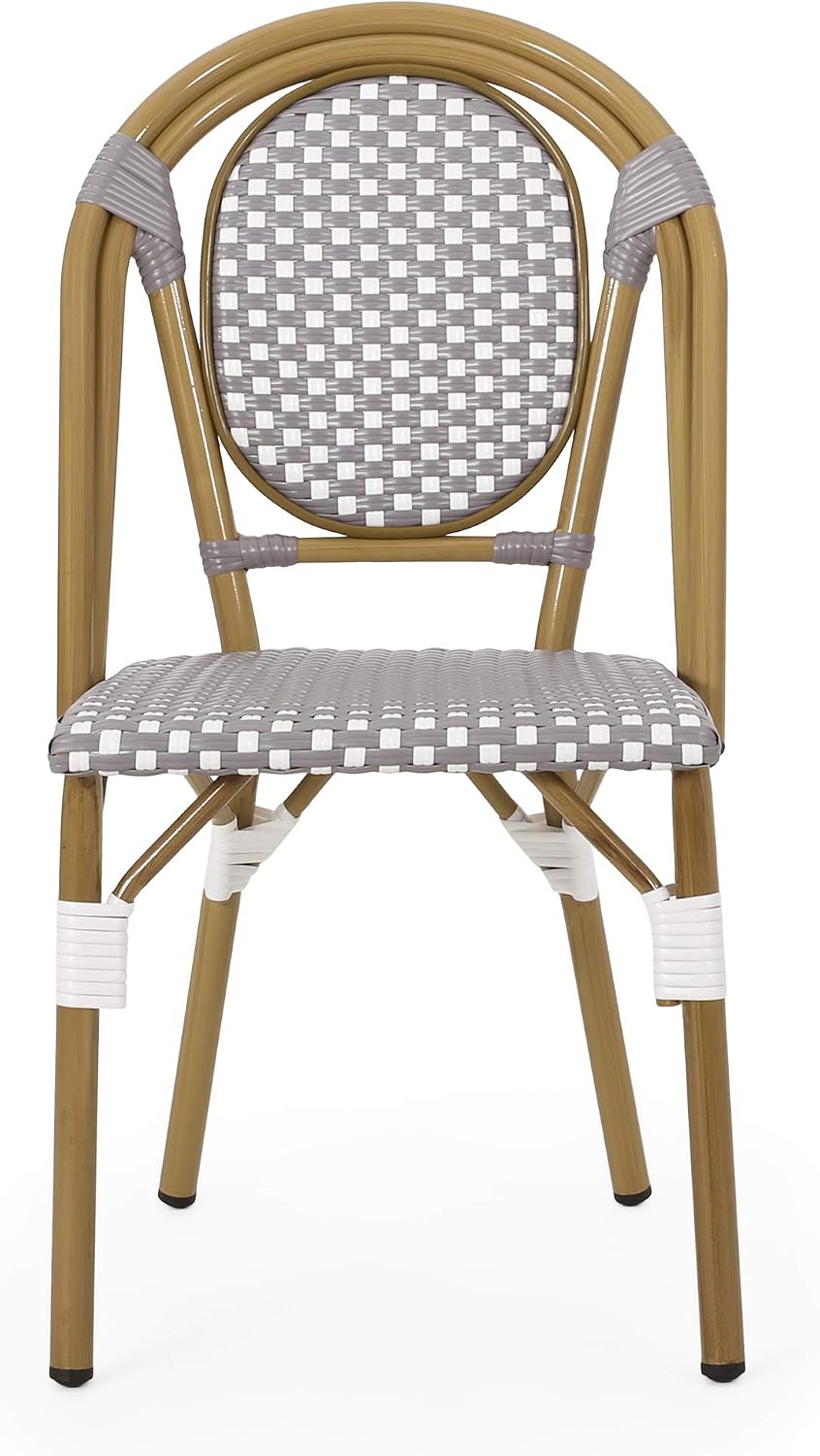 Christopher Knight Home Gwendolyn Outdoor French Bistro Chairs (Set of 4), Black + White + Bamboo Print Finish