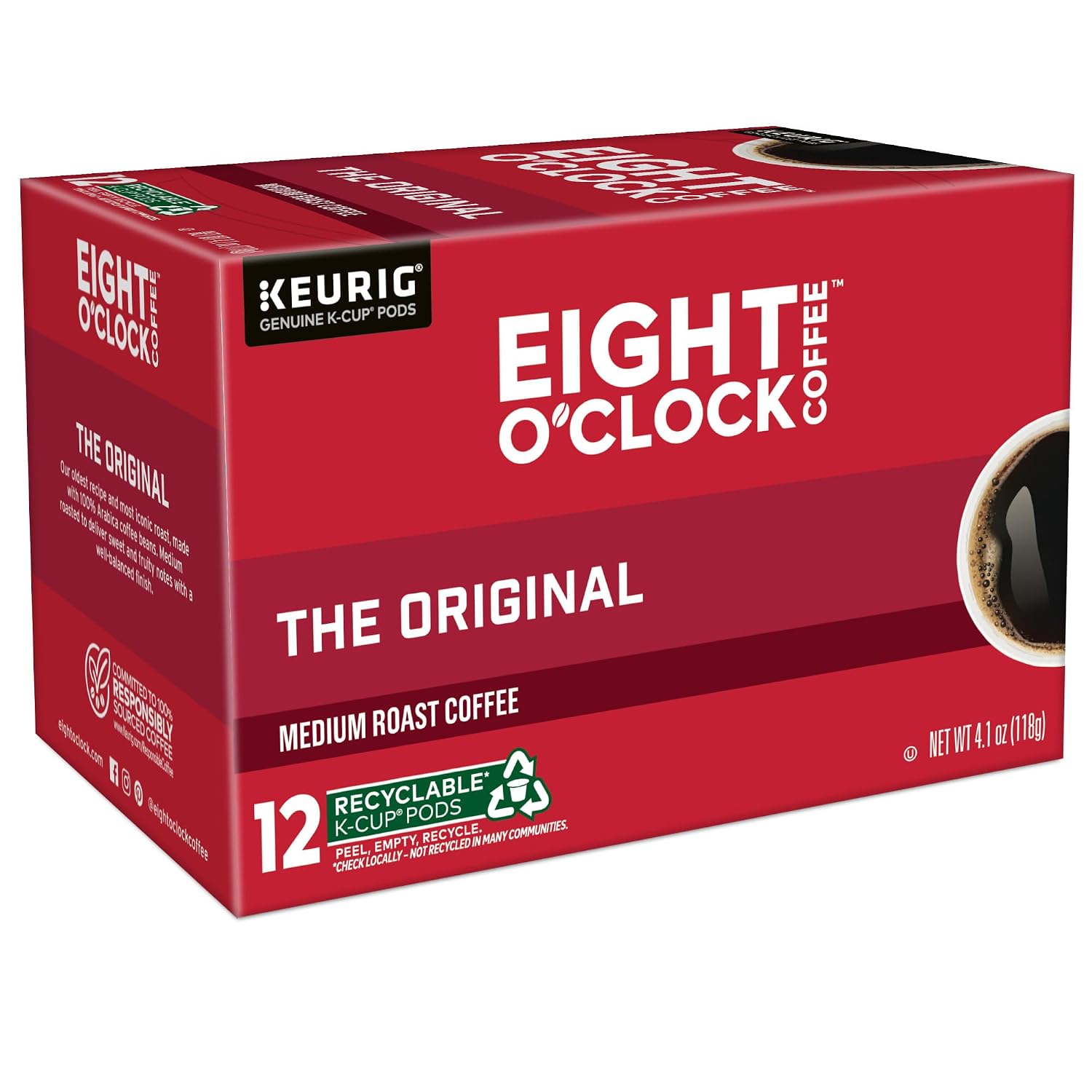 Eight O'Clock Coffee The Original, Single-Serve Keurig K-Cup Pods, Medium Roast Coffee Pods, 72 Count
