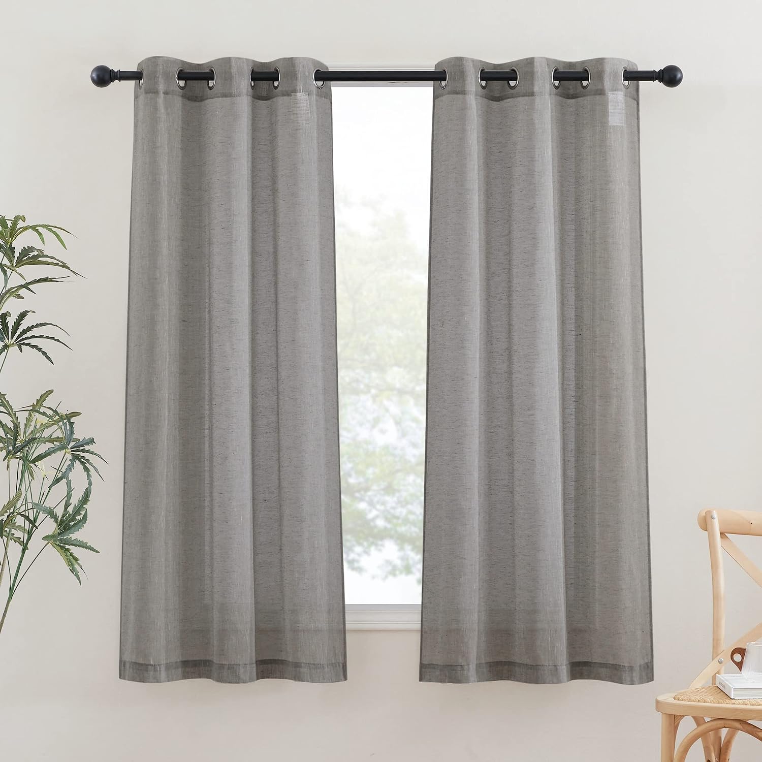 NICETOWN Linen Curtains Semi Sheer Bedroom Window Curtains