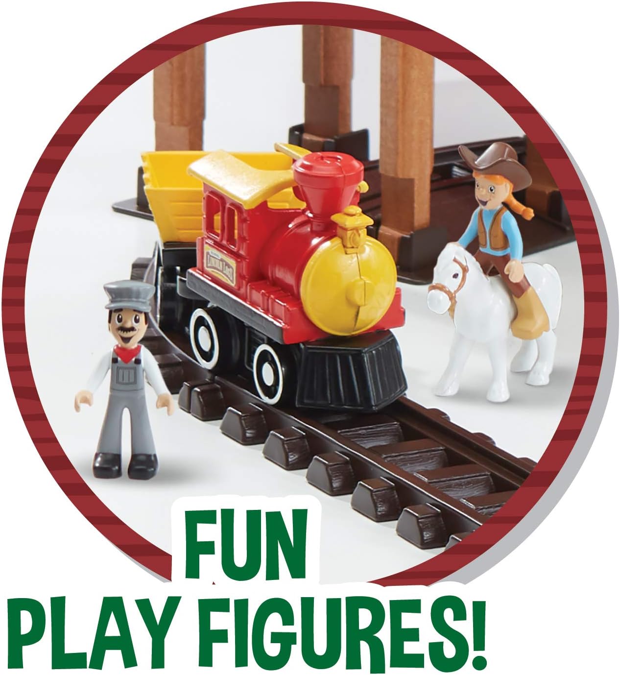 LINCOLN LOGS-Sawmill Express Train - 101 Parts - Real Wood Logs - Buildable Train Track-Ages 3+ - Best Retro Building Gift Set for