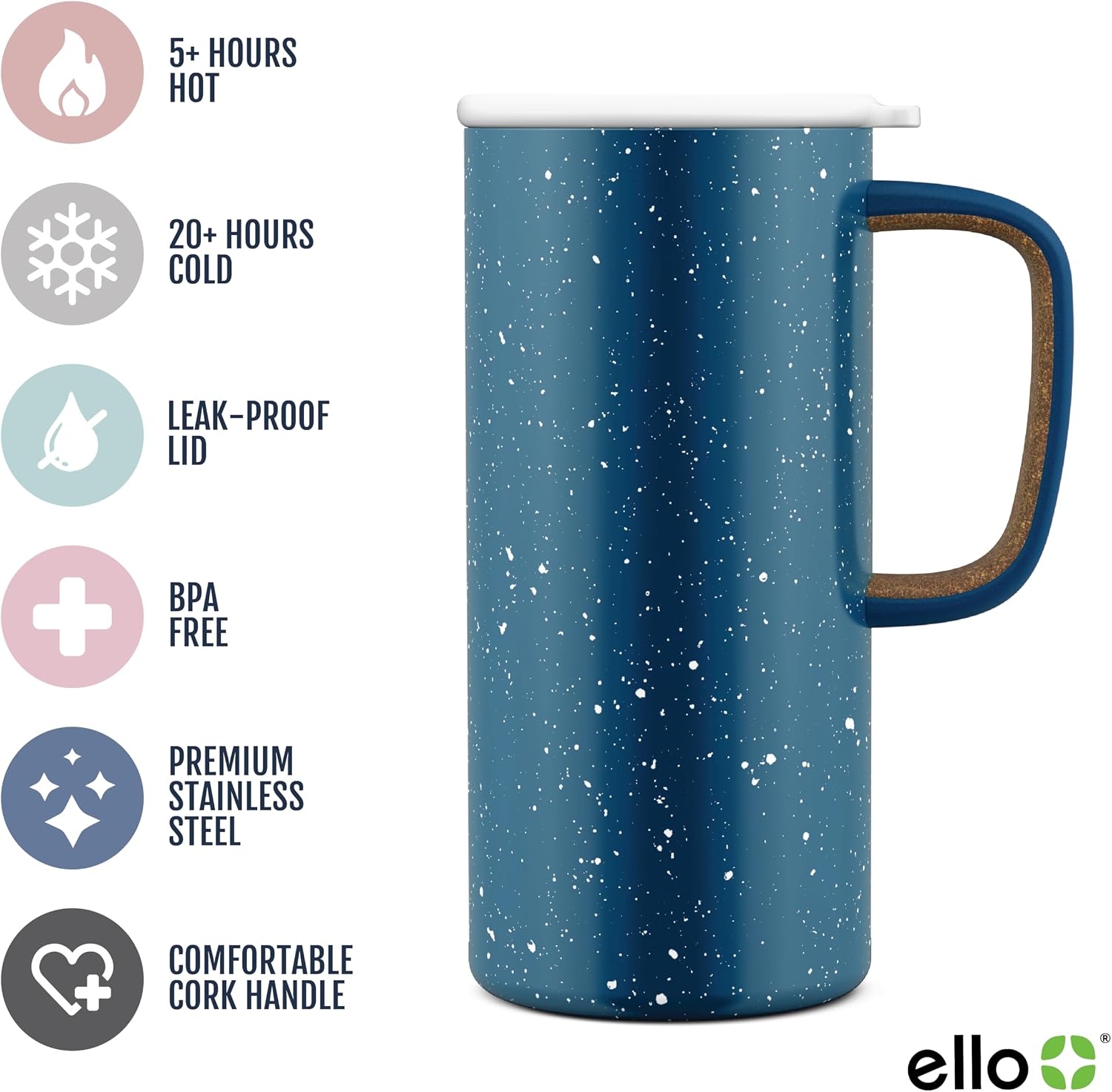 Ello Campy 18oz Insulated Stainless Steel Travel Mug with Handle, Avalon Sea