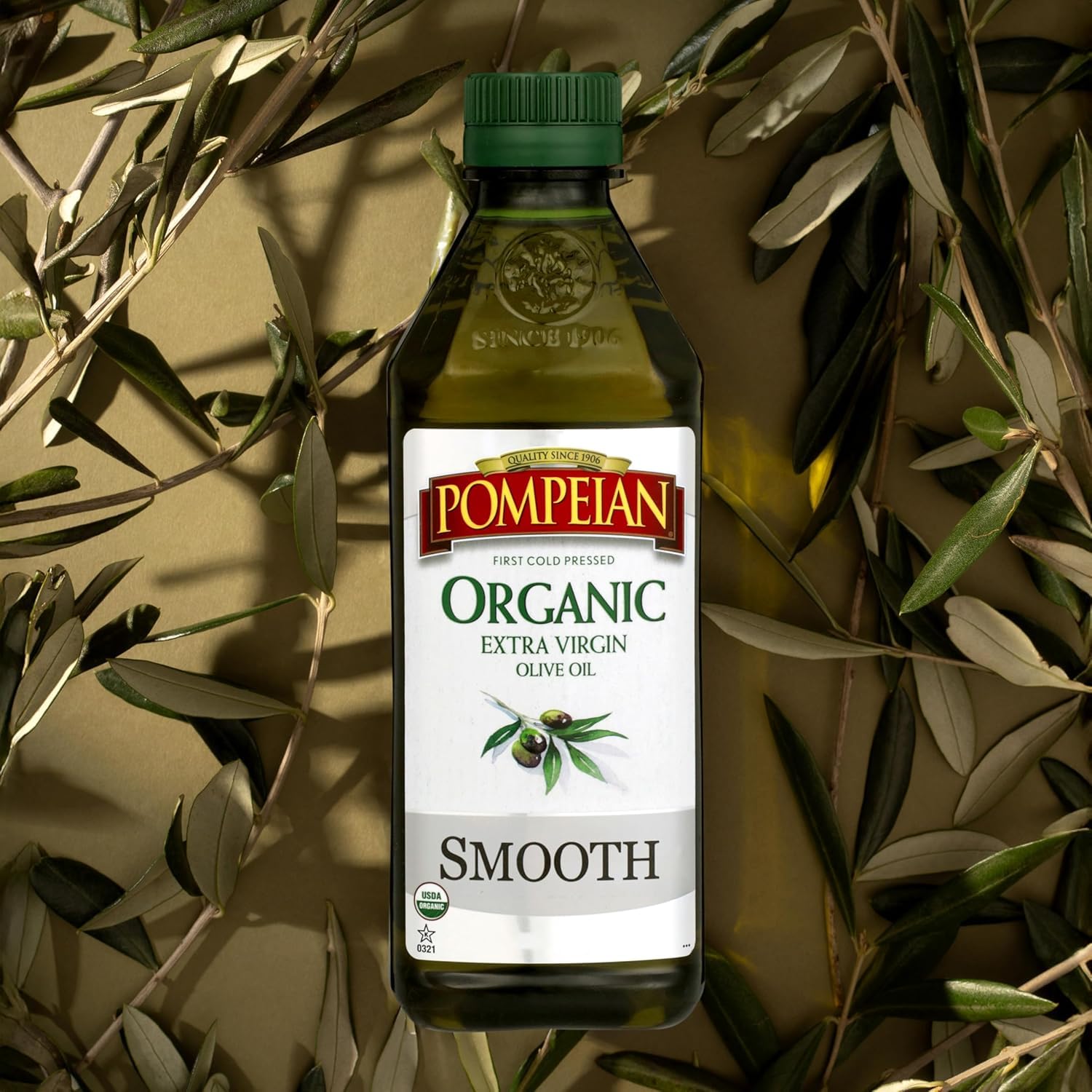 Pompeian Robust Organic Extra Virgin Olive Oil - 16 fl oz | First Cold Pressed Olive Oil for Cooking - Full-Bodied Taste for Dressings and Marinades