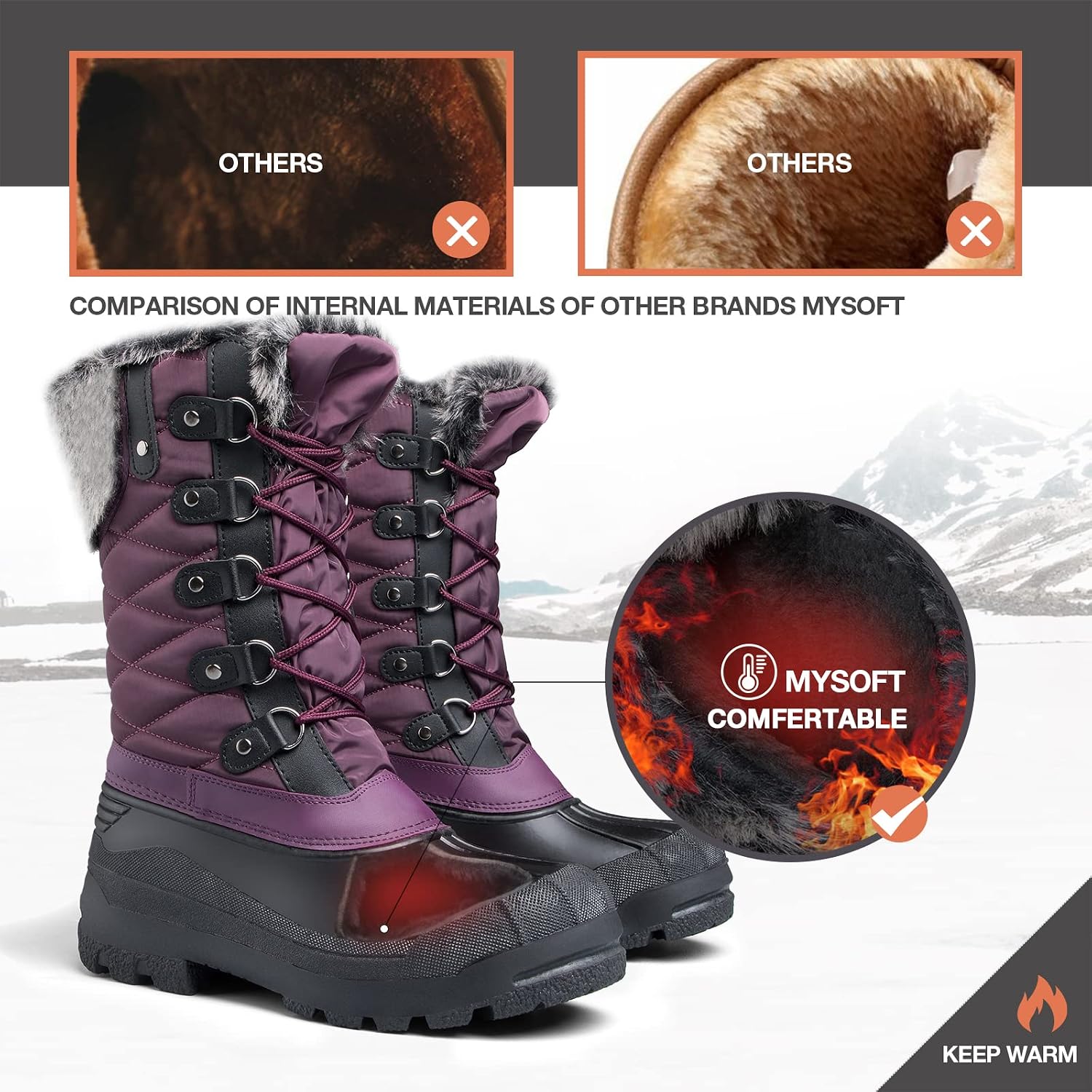 mysoft Women's Snow Boots Waterproof Mid-Calf Winter Boots