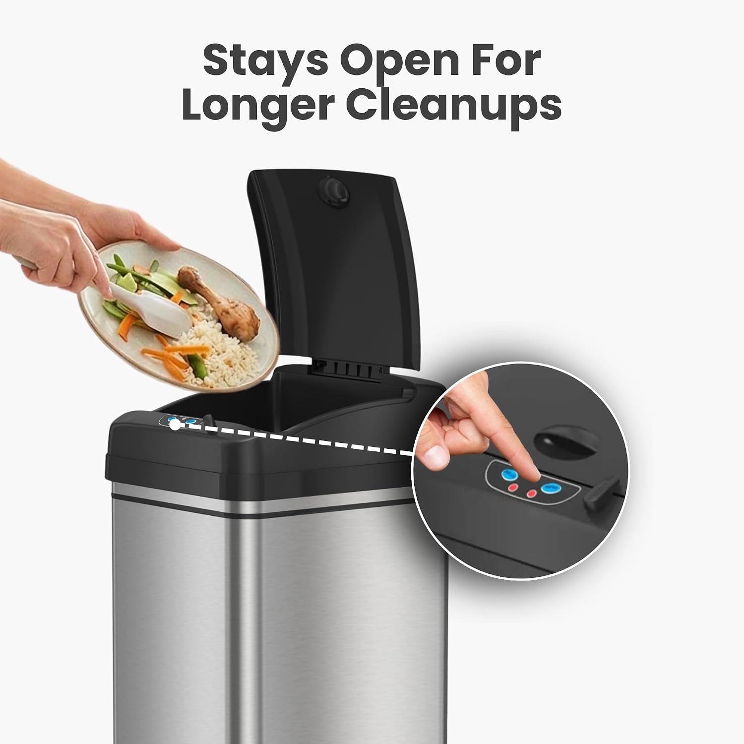 iTouchless 50 Liter / 13 Gallon Kitchen Trash Can with Lid & Deodorizer – Motion Sensor Semi-Round Stainless Steel Garbage Bin for Home, Office, or Garage – Slim, Wide Opening Large Capacity Design