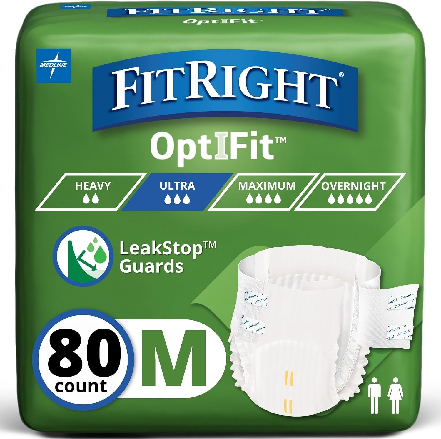 FitRight Ultra Adult Diapers, Disposable Incontinence Briefs, Leak-Proof Diaper, Absorbent Briefs For Men and Women, Maximum Protection, Medium, 32 – 44 in, 20 briefs per bag