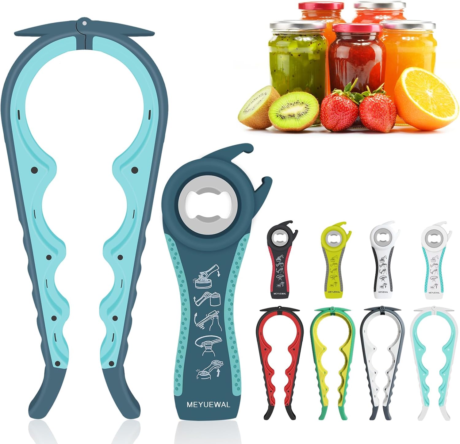 Jar Opener, 5 in 1 Multi Function Can Opener Bottle Opener Kit with Silicone Handle Easy to Use for Children