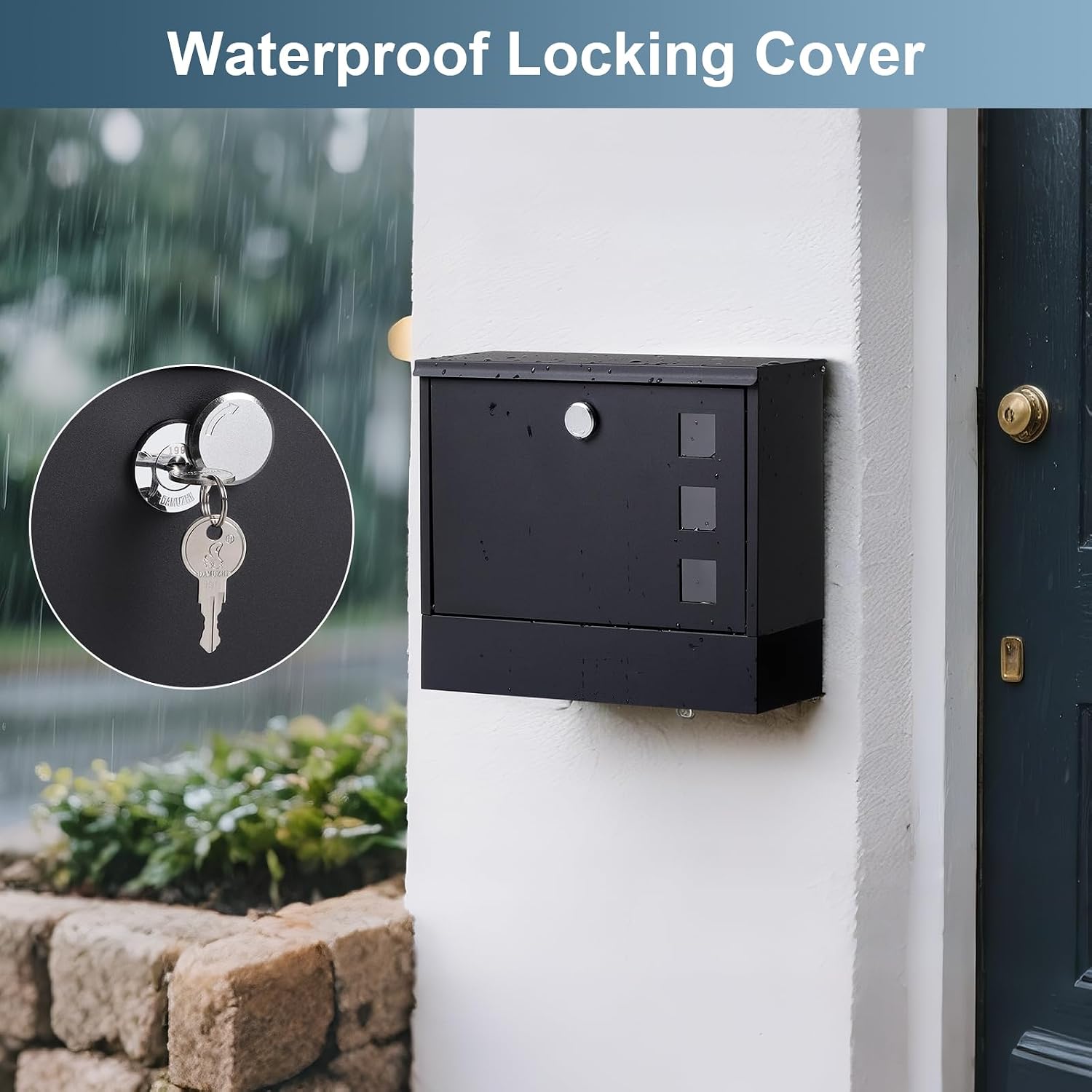 Locking Mailbox Wall Mount for Outside– Jssmst Mailboxes with Key Lock for Front Door Fence, Large Capacity Letter Box, 14.3 x 4.1 x 11.8 Inch, Black, SM-HPB911BN