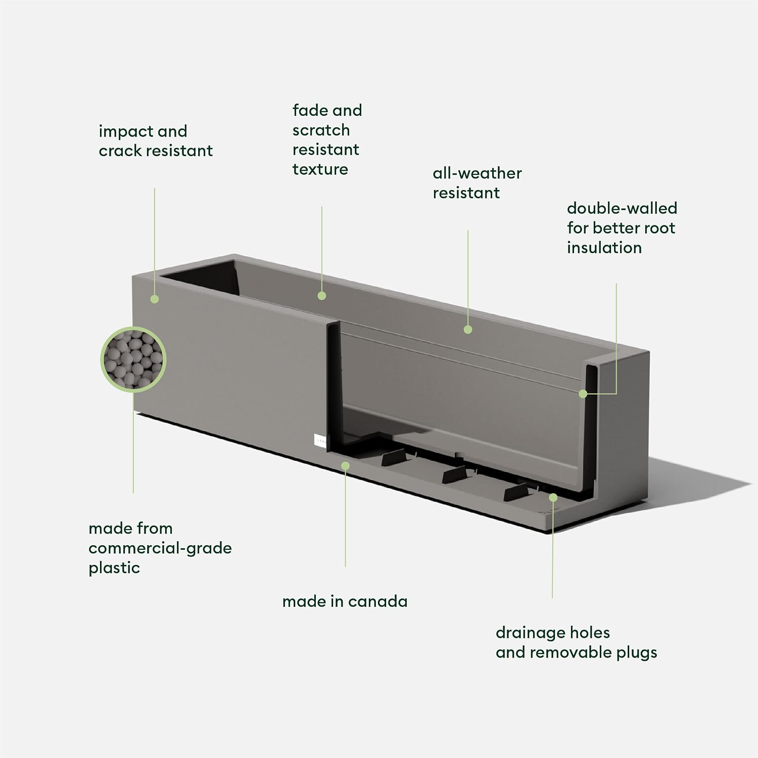 Veradek Block Series Trough Planter - Rectangular Outdoor Window Box | Made From Durable Plastic With Double-Walled Construction. Modern Patio/Tabletop Décor for Plants and Flowers