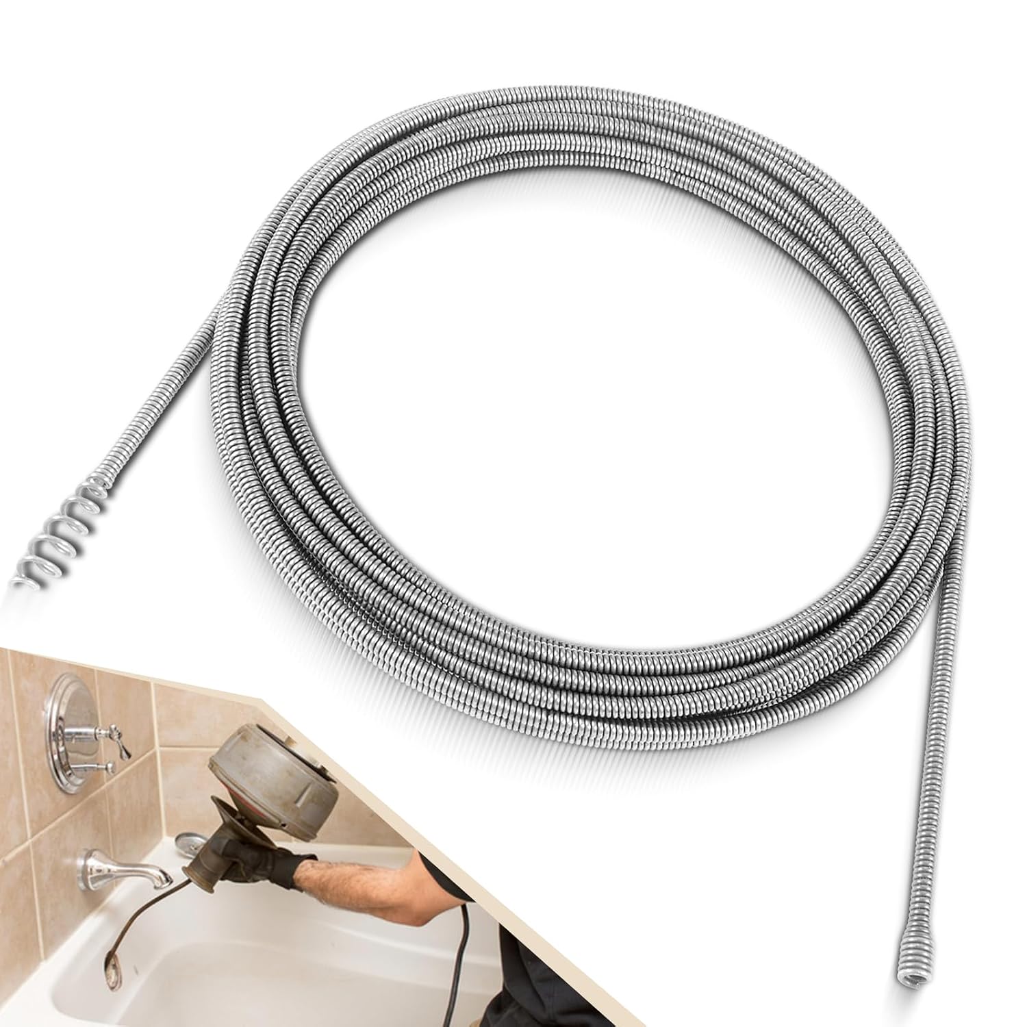 Replacement Drain Snake Cable Compatible with Ridgid K-45 & K-45AF Auto-Spin Drain Augers, 21338 Inner Core Cable, 30 Ft x 1/4 in