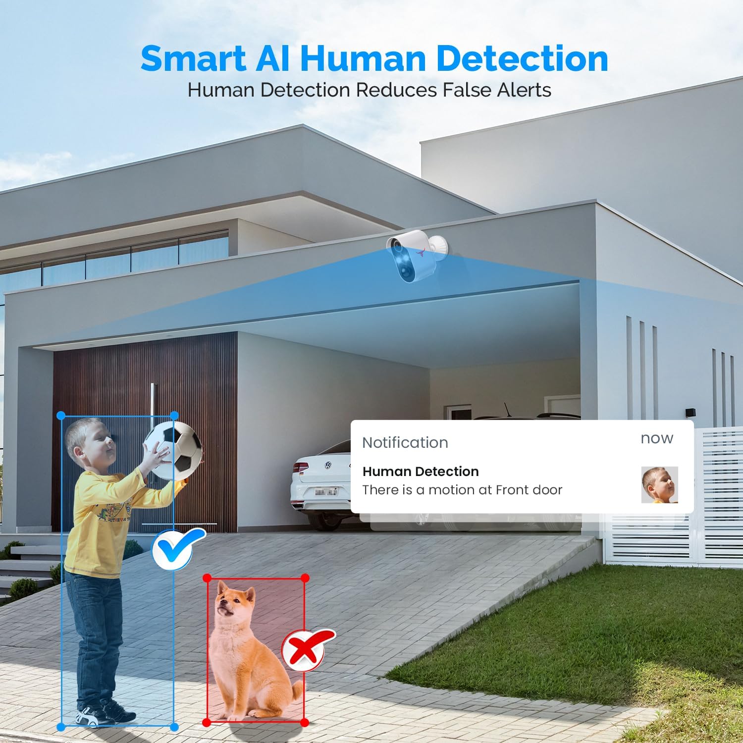 1080P Wireless Security Camera Outdoor, Battery Powered, AI Human Detection, Color Night Vision, 2-Way Audio, IP65 Waterproof, 2.4G Wi-Fi, Cloud Storage (2 Spotlights)