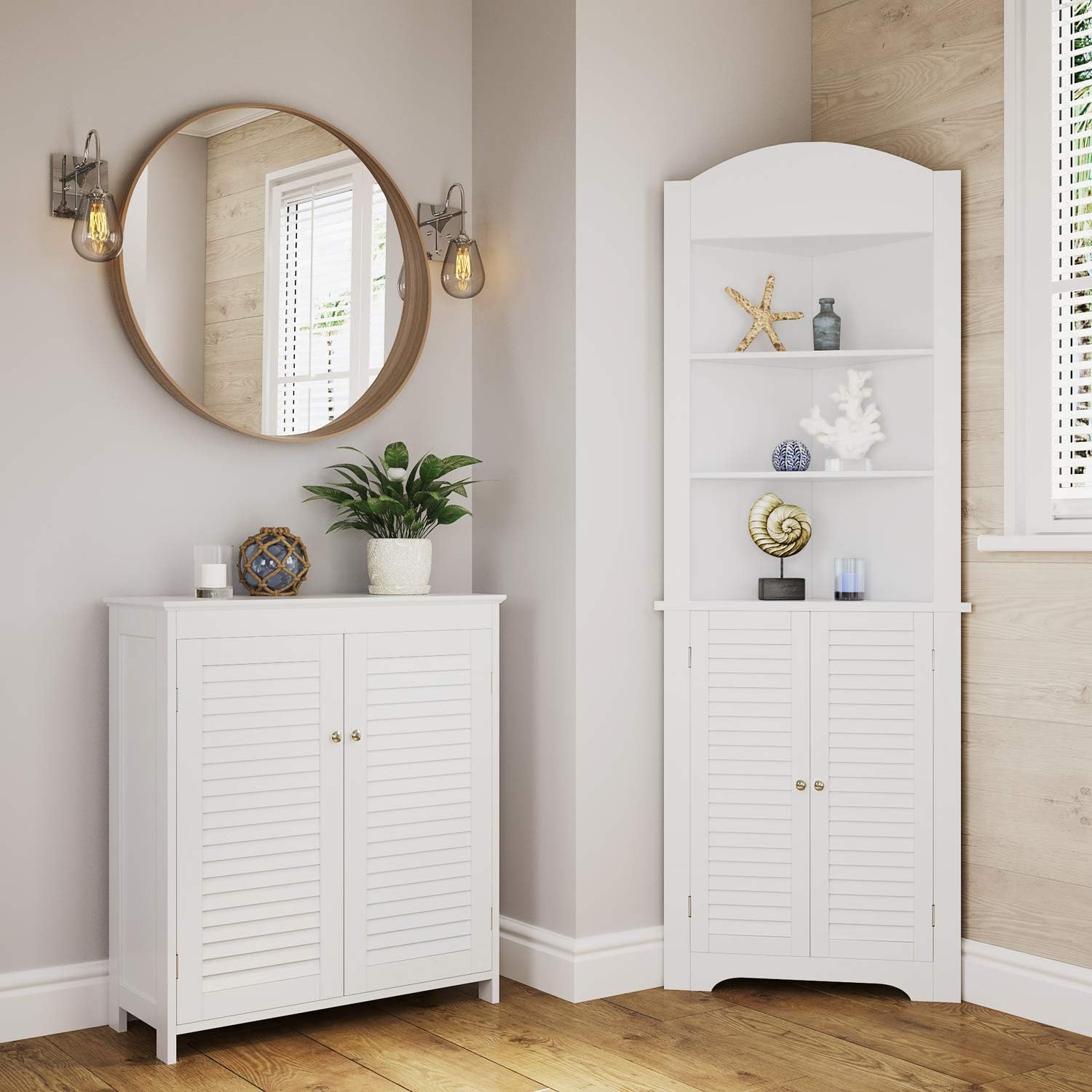 RiverRidge Ellsworth 2-Door Bathroom Storage Floor Cabinet, White | Laundry Room Linen Cabinet, Bath Medicine Floor Cabinet, Adjustable Interior Shelf