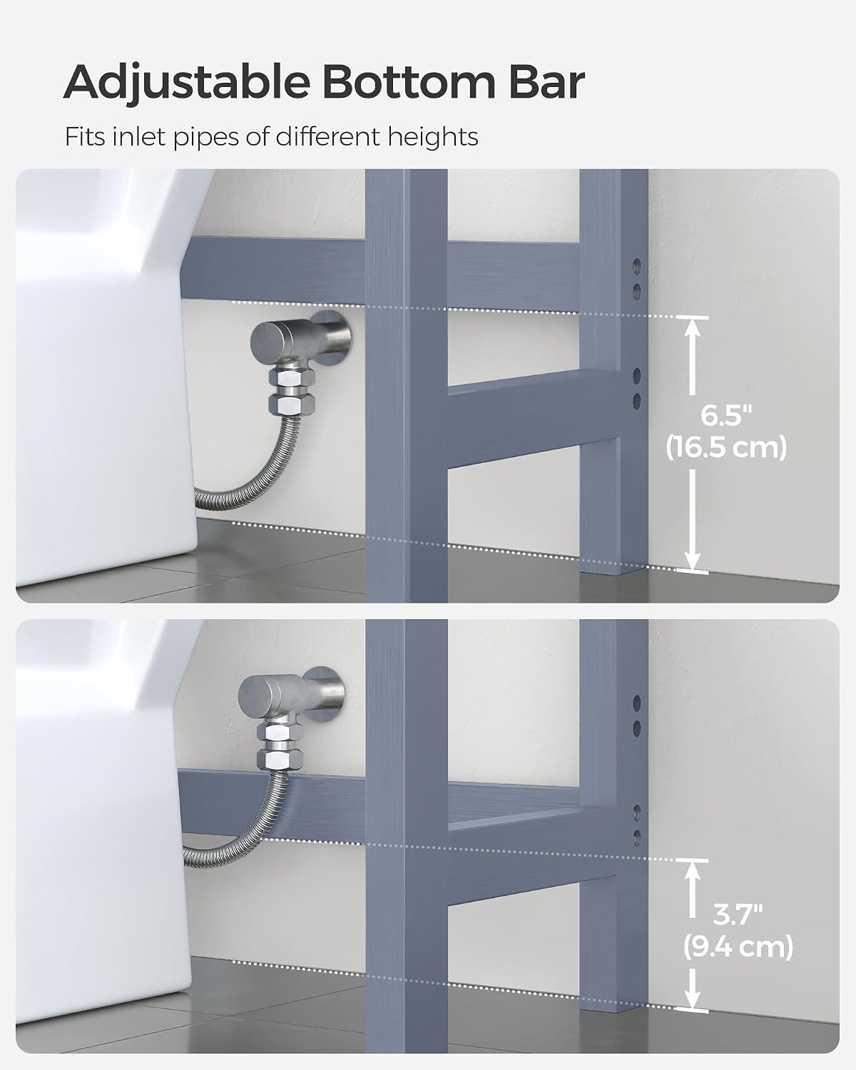 SONGMICS Over The Toilet Storage, 3-Tier Over Toilet Bathroom Organizer with Adjustable Shelf, 10.2 x 24.8 x 66.9 Inches, Space-Saving, Cloud White UBTS01WT