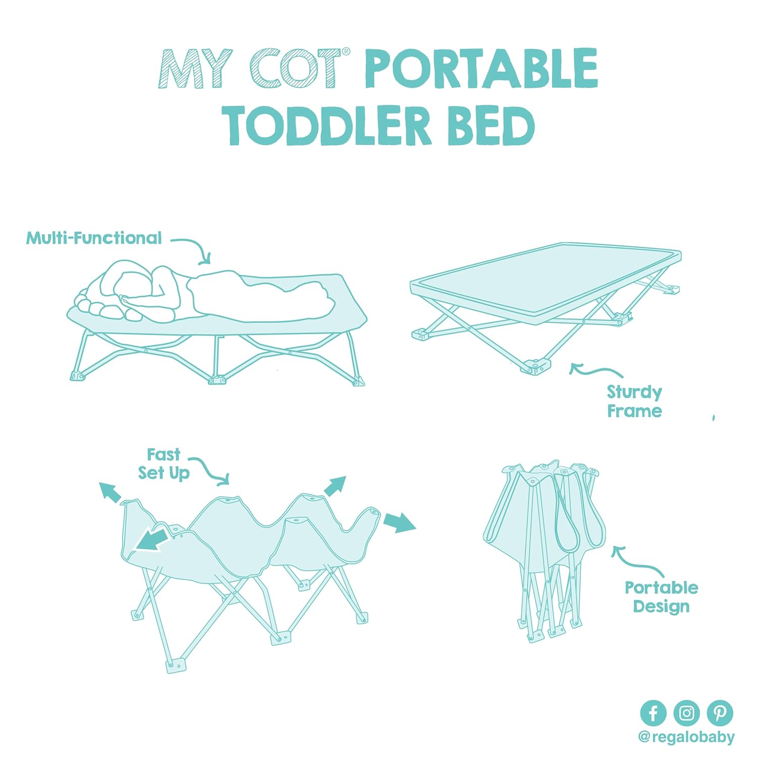 Regalo My Cot® Portable Toddler Bed, Foldable Kids Travel Bed & Camping Cot, Lightweight Sleeping Cot for Toddlers, Indoor/Outdoor