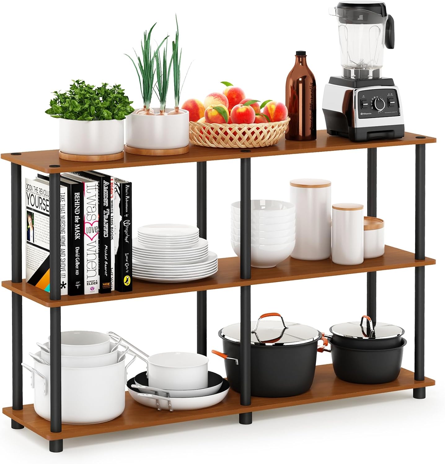 Furinno TURN-N-TUBE Storage Shelves, 3-Tier 47.4 Wide Book Shelf, Corner Shelf, Toolless Open Shelves, for Organization and Storage, Living Room, Garage, Home Office, Black