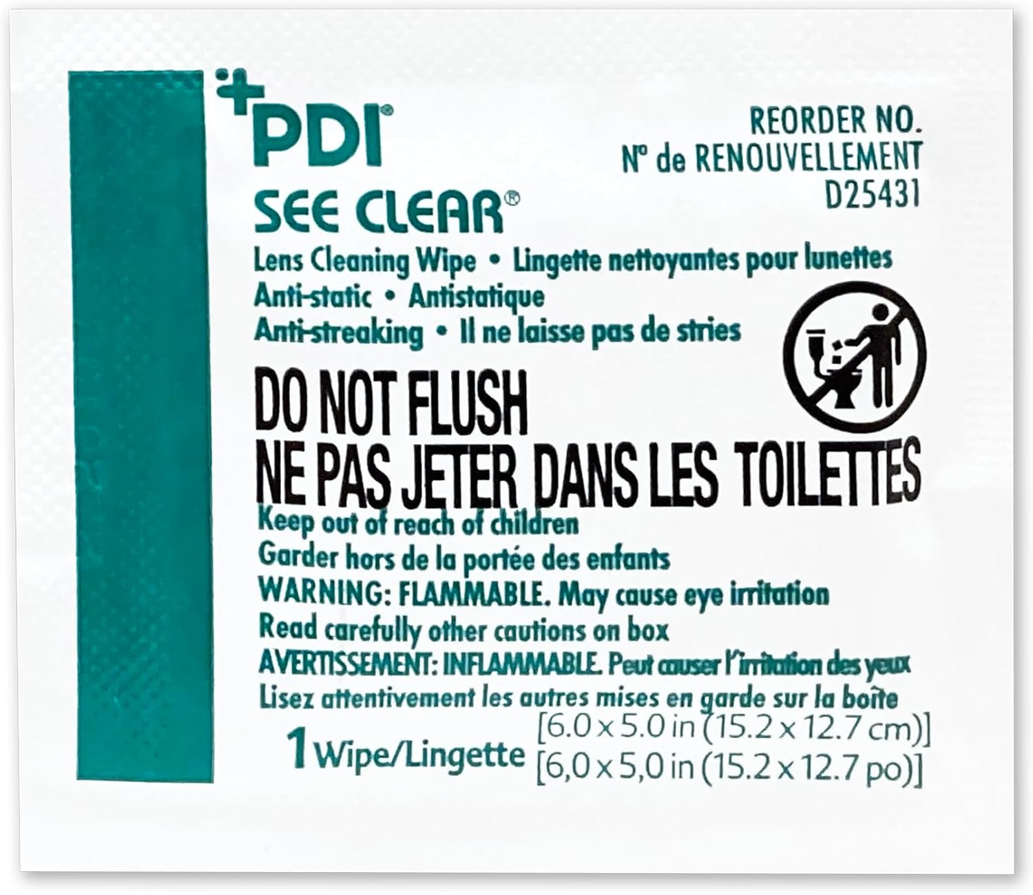 PDI See Clear Lens Cleaning Wipes, Non-Streaking & Anti-Static for Glasses, Eyeglasses, Loupes & Safety Eyewear