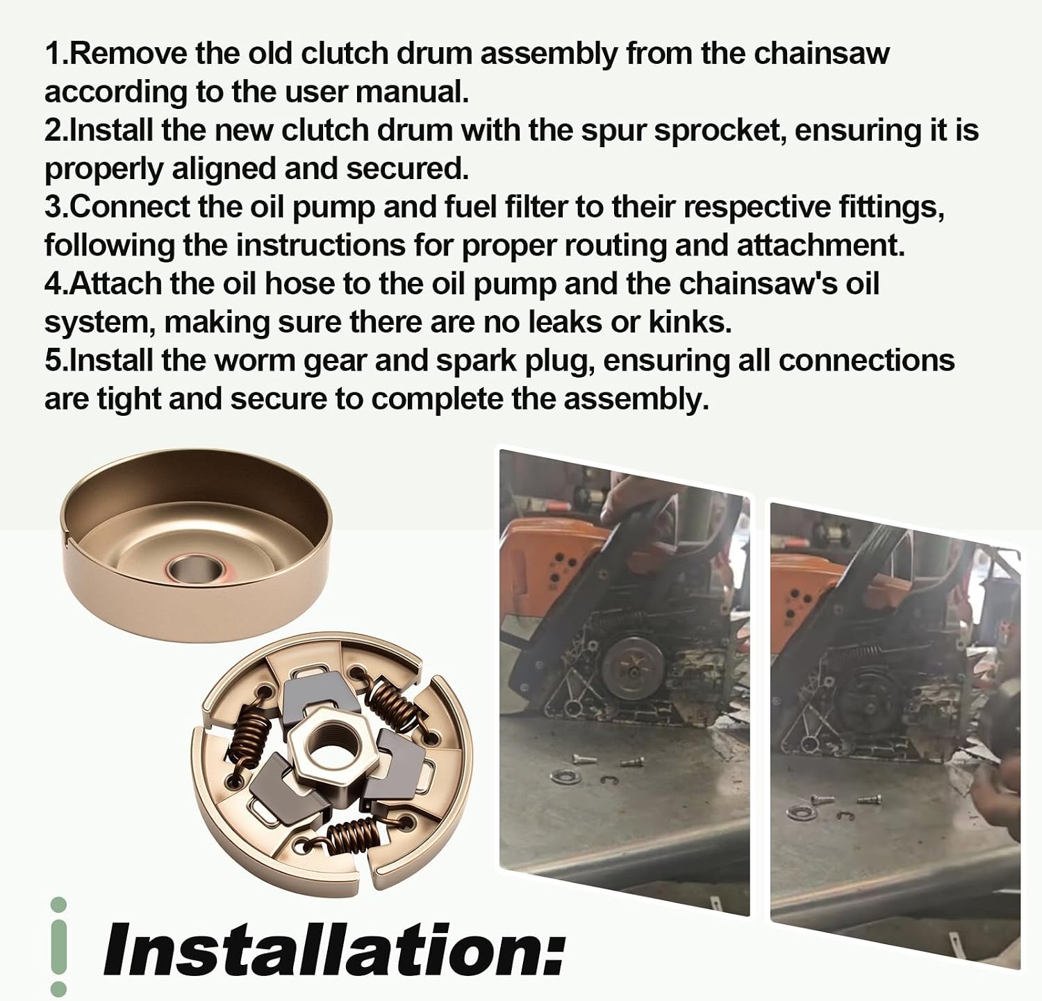 .325" 7T Spur Sprocket Clutch Drum Kit with Oil Pump Fuel Filter Oil Hose Line Worm Gear Spark Plug Compatible with Stihl MS231 MS231C MS251 MS251C