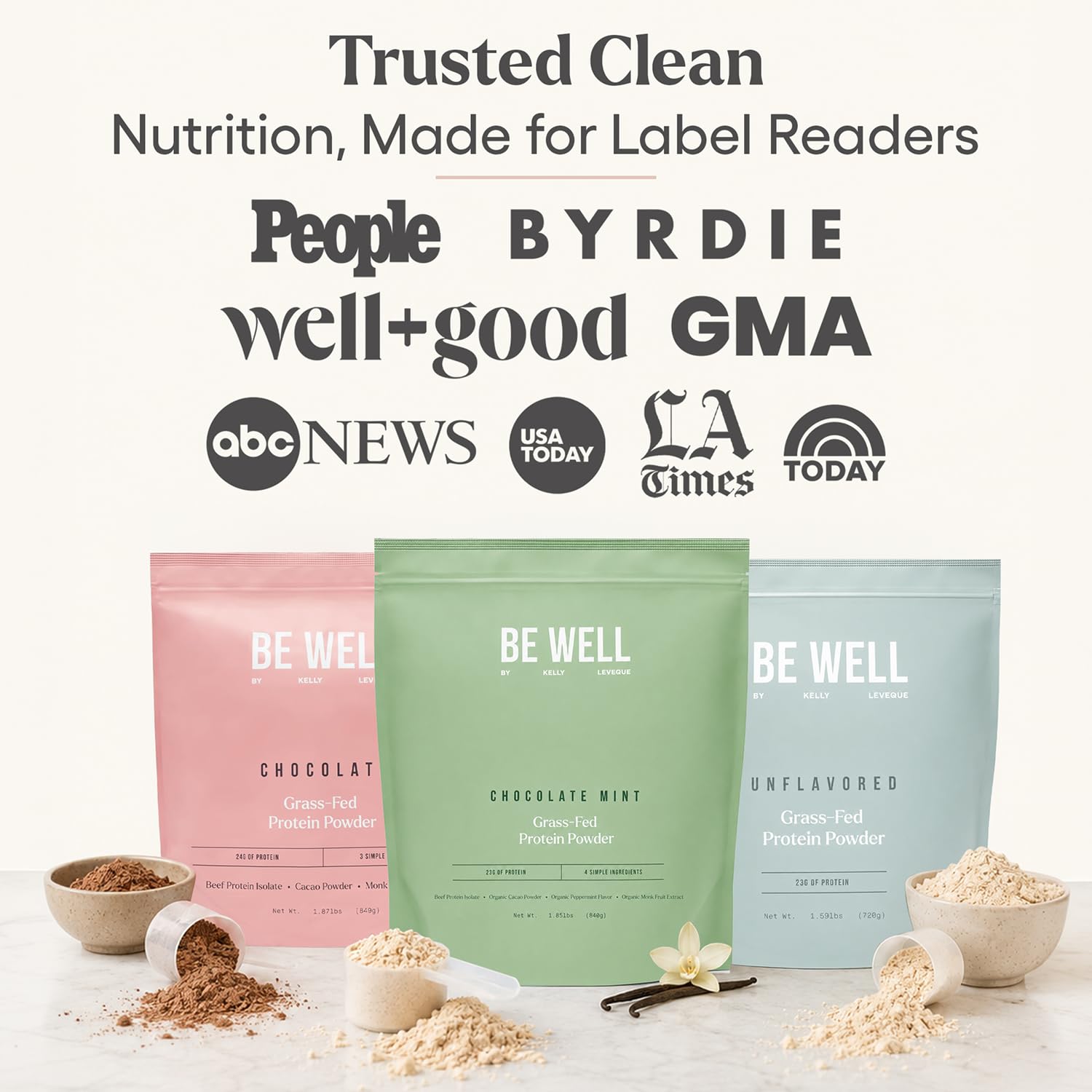 Be Well by Kelly Grass Finished Beef Protein Powder Vanilla Flavor