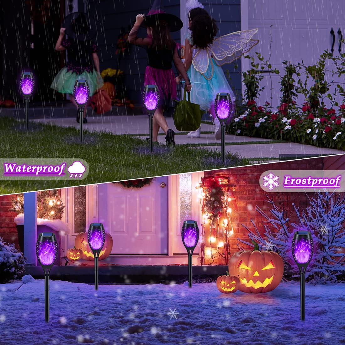 KYEKIO 12Pack Solar Torch Light with Flickering Flame for Halloween Decor