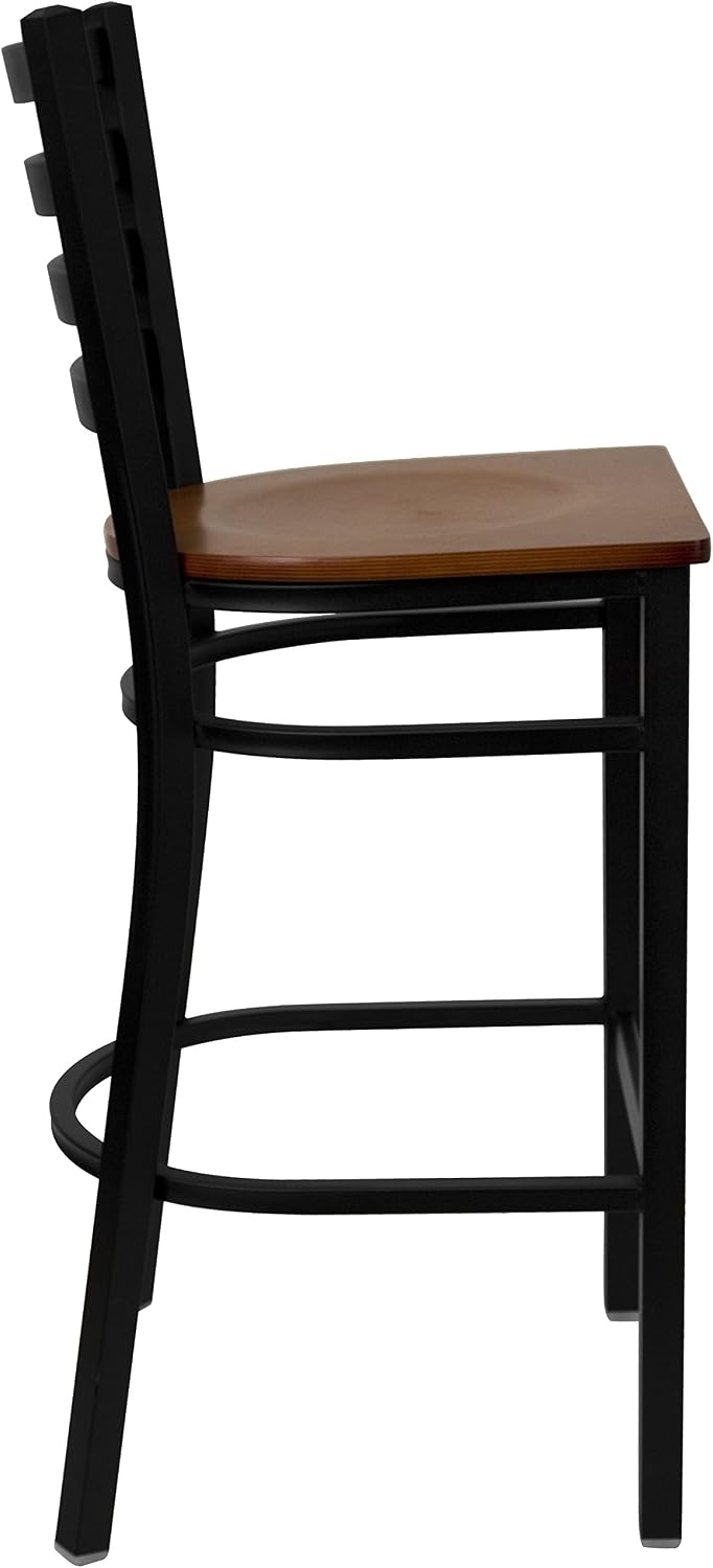 Flash Furniture Hercules Series Ladder Back Metal Restaurant Barstool, Modern Upholstered Armless Bar Height Chair for Restaurants and Kitchens, Black | Vinyl Upholstery, Durable Construction, Commercial Use