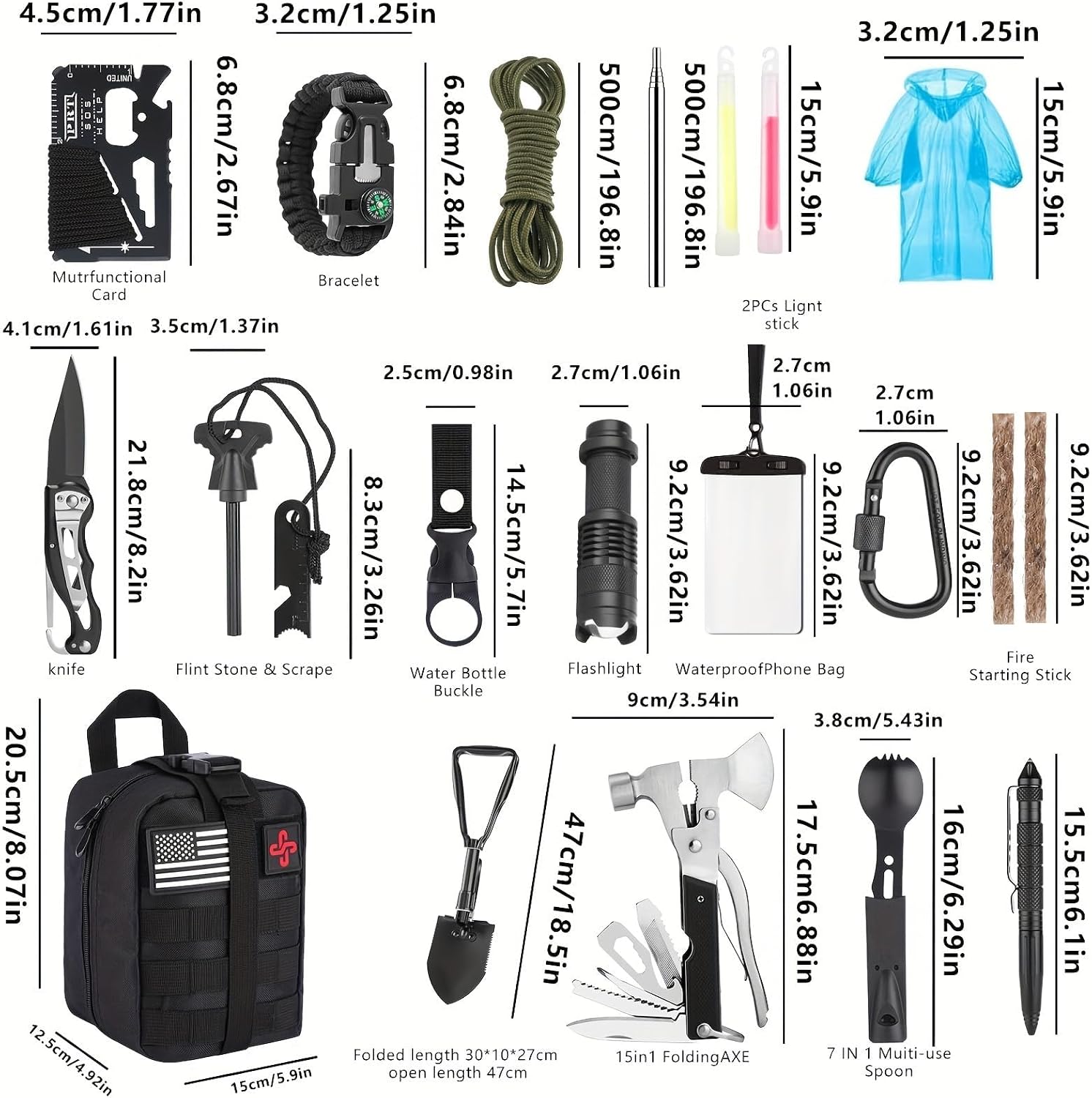 Survival Kit, 252Pcs Survival Gear First Aid Kit with Molle System Compatible Bag and Emergency Tent, Emergency Kit for Earthquake, Outdoor Adventure