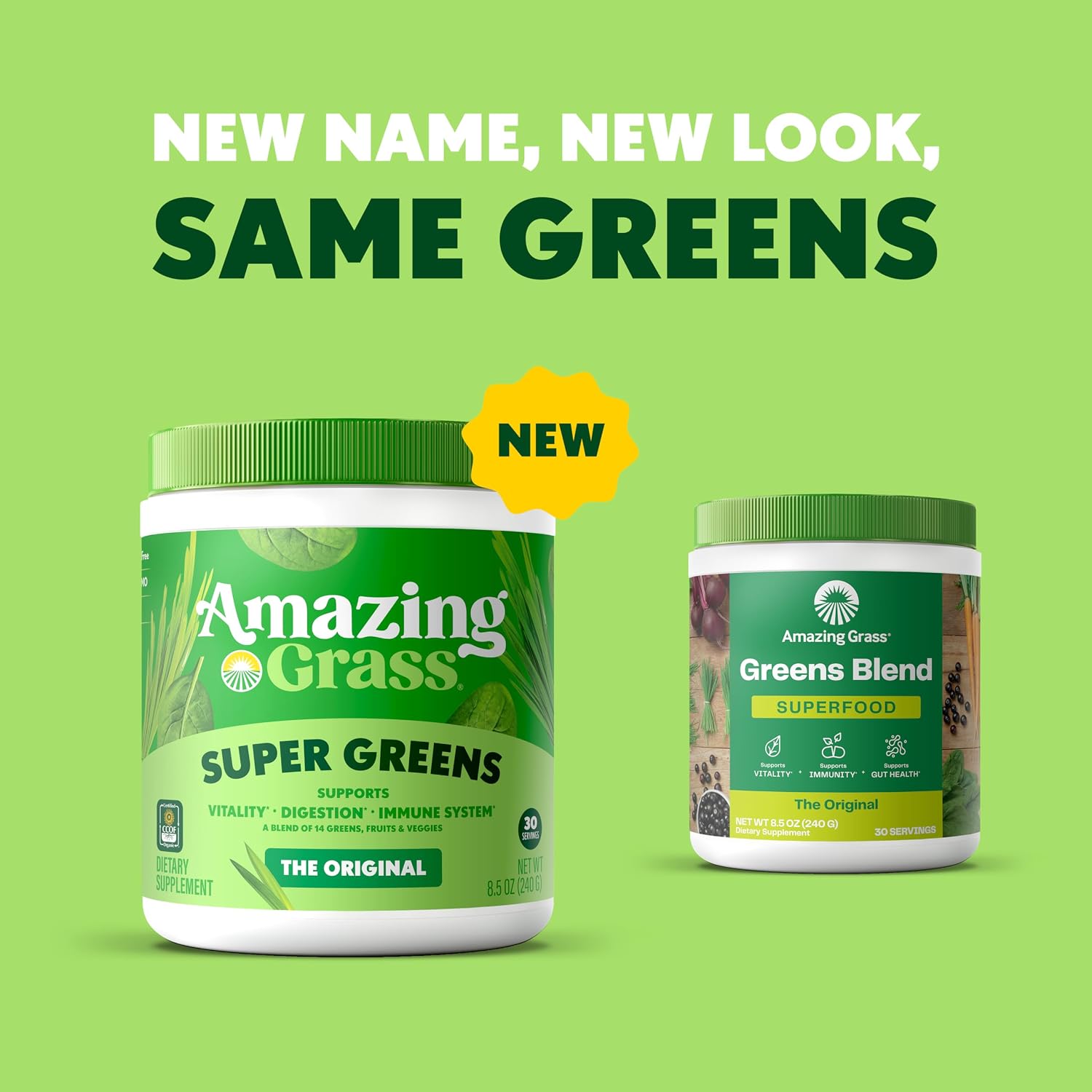 Amazing Grass Super Greens Powder Original, 60 Servings, 16.9 oz | Organic Greens Superfood Powder with Spirulina, Beet Root, Probiotics & Digestive Enzymes to Support Digestion