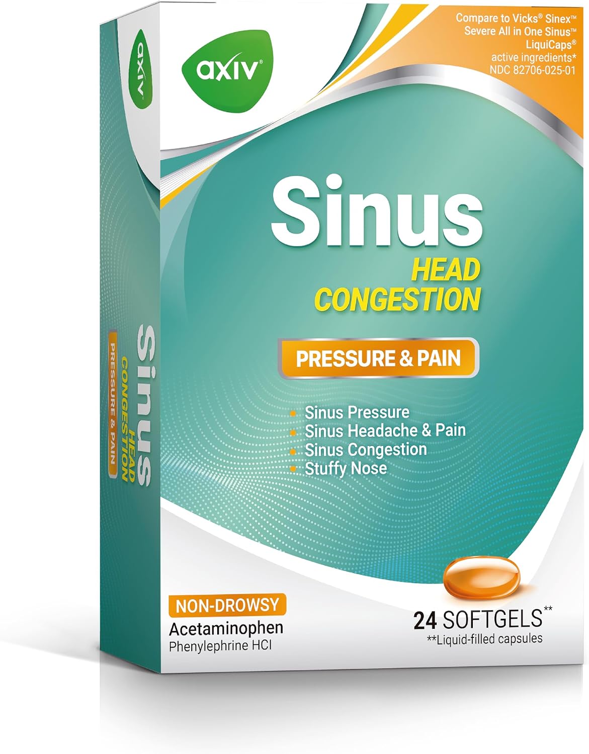 AXIV Sinus Head Congestion & Sinus Severe & Mucus Relief – 24 Softgels Each Bundle