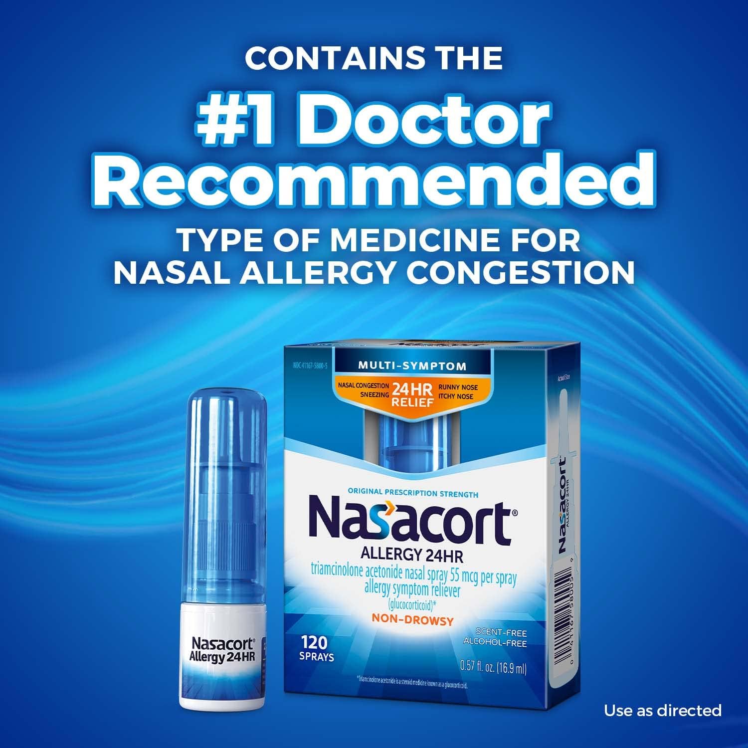 Nasacort 24HR Allergy Nasal Spray for Adults, Non-drowsy & Alcohol Free, 150 Spray Pack
