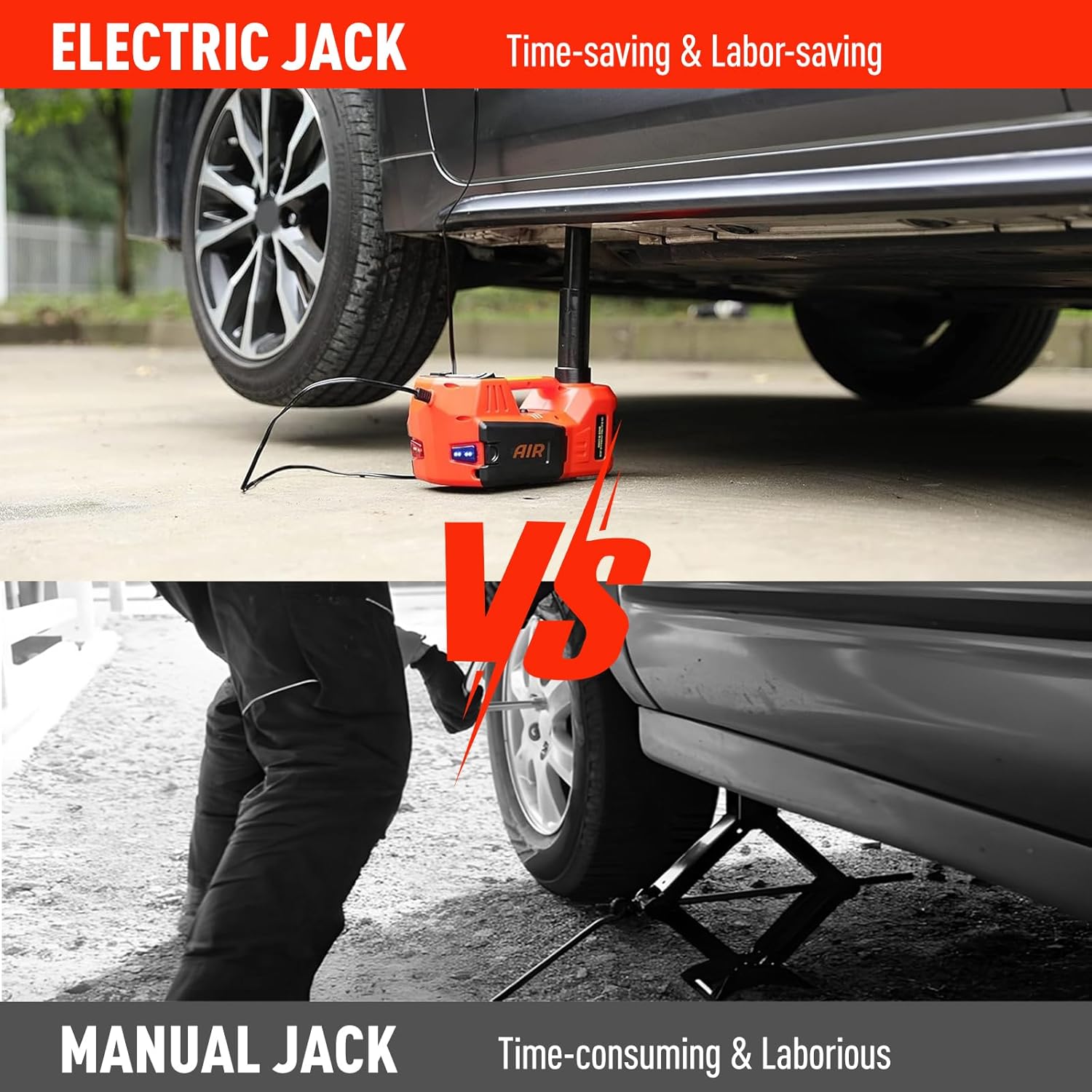 Trihelper Electric Car Jack 5 Ton 12V Floor Jack Hydraulic Jack Stand Car Lift Jack with Integrated Tire Pump for SUV Truck Sedan Vehicle Roadside