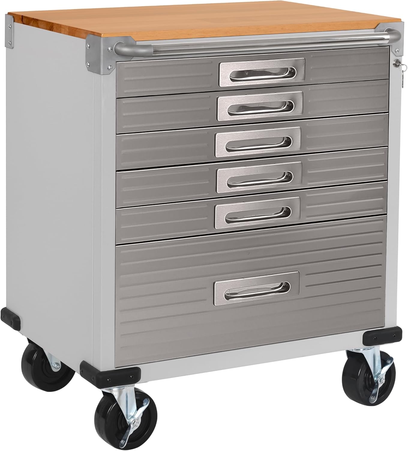Seville Classics UltraHD Heavy Duty Rolling Cabinet Workbench Table w/Solid Wood Top, Workstation for Garage, Office, Workshop, Granite, 6-Drawer (28" W x 18" D