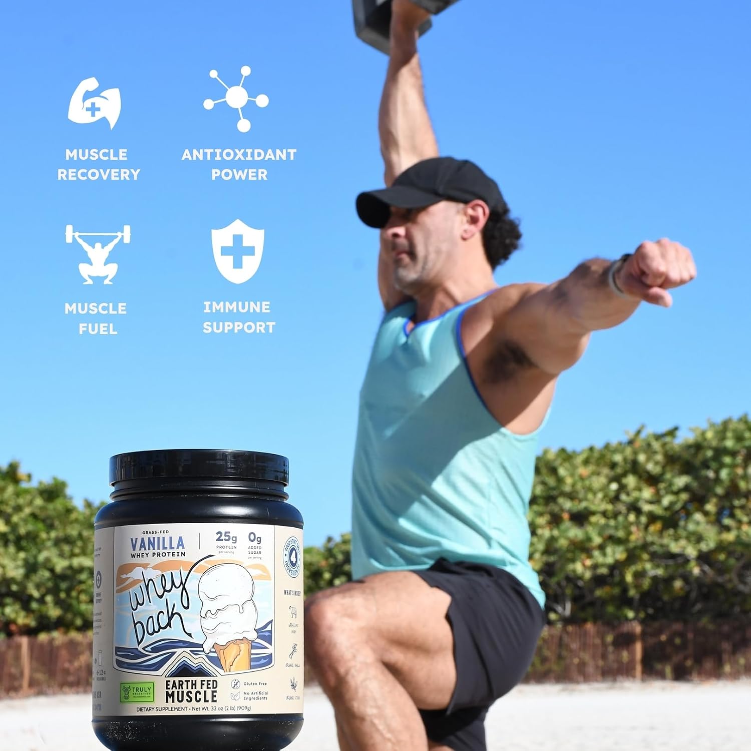 Earth Fed Muscle Whey Back Vanilla Irish Grass Fed Whey Protein Isolate | 25g protein per scoop, Third-Party Certified. Smooth vanilla, zero artificial sweeteners. Cold-processed in Ireland.