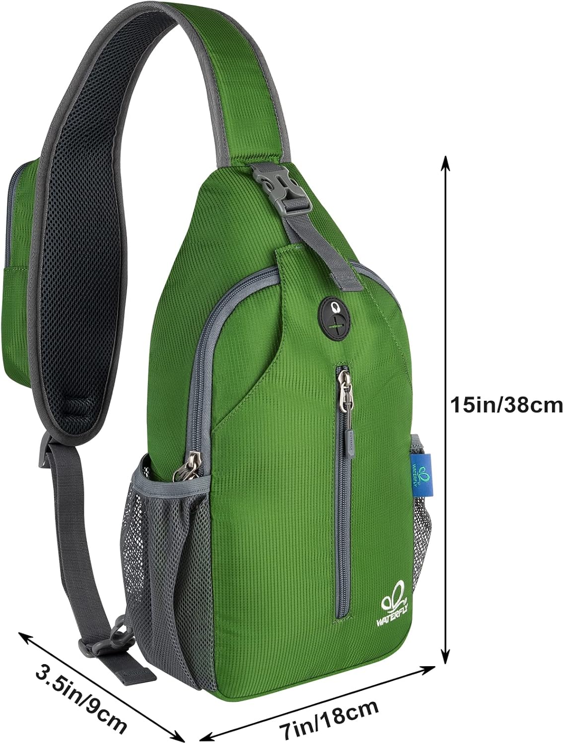 WATERFLY Crossbody Sling Backpack Sling Bag Travel Hiking Chest Bag Daypack (Black) | Small Hiking bag,Multi-compartment storage,Water-resistant,Breathable back pad,Reversible adjustable shoulder strap