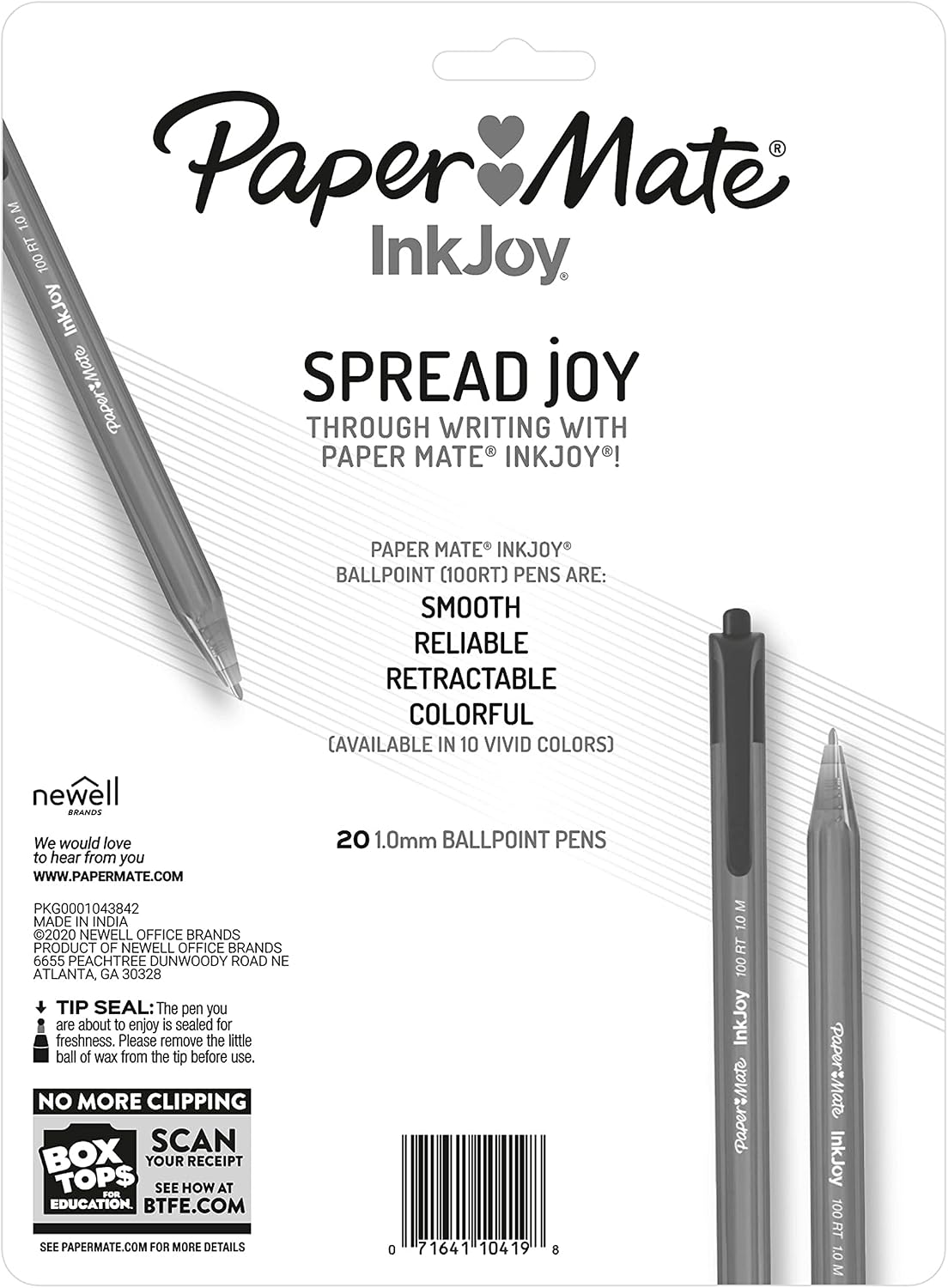 Paper Mate InkJoy 100RT Retractable Ballpoint Pens, Medium Point (1.0mm), 20 Count - Teacher Essentials, Colorful Office Supplies, Note-Taking, Back to School