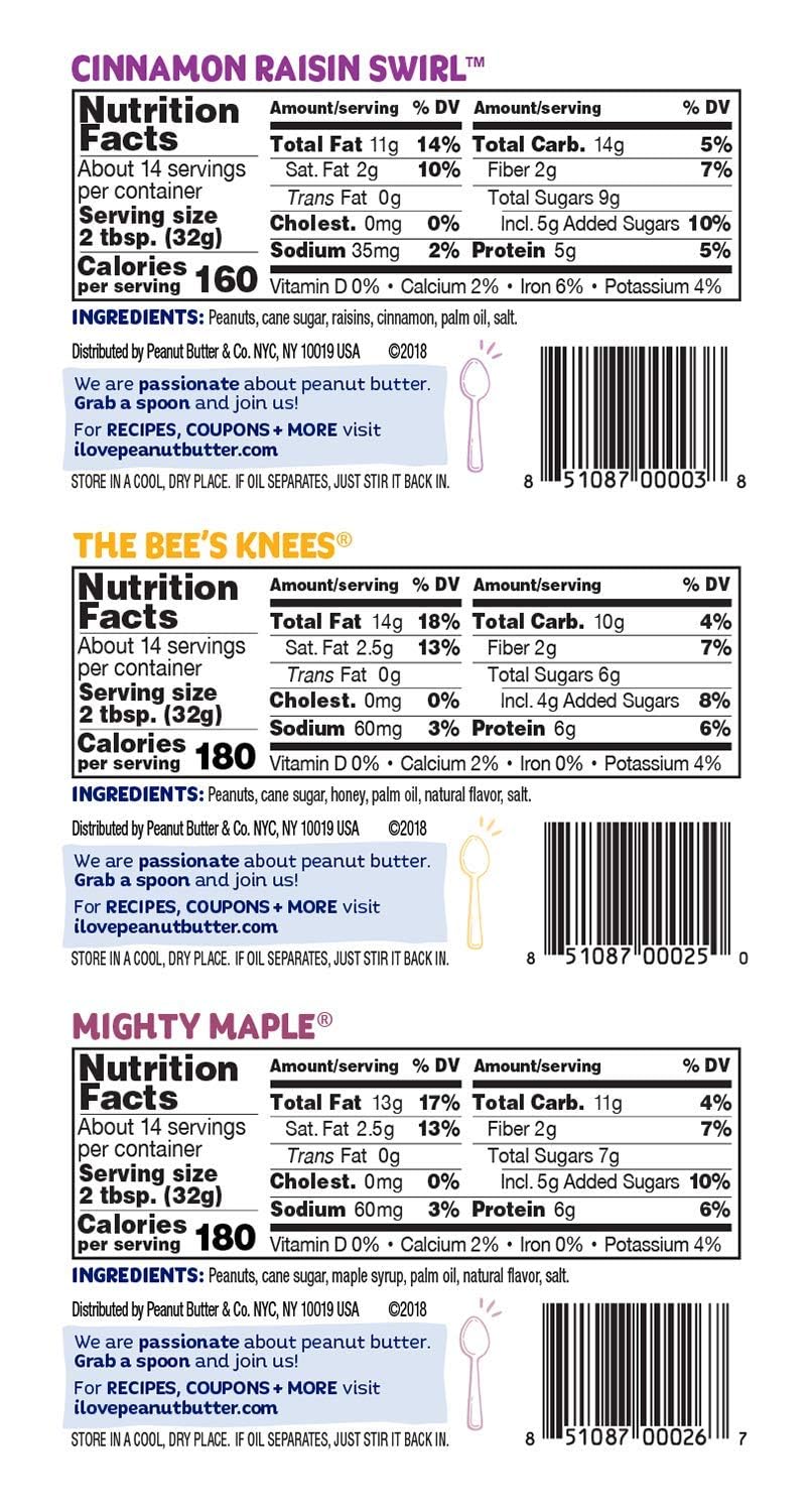 Peanut Butter & Co. Peanut Butter Variety Pack, 4 Flavors, 16 oz (4 Pack) | Non-GMO Project Verified, Gluten Free, Vegan, 6-7g Protein, 4 Flavors, No HFCS, USA-Frown, Pantry-Friendly Pack