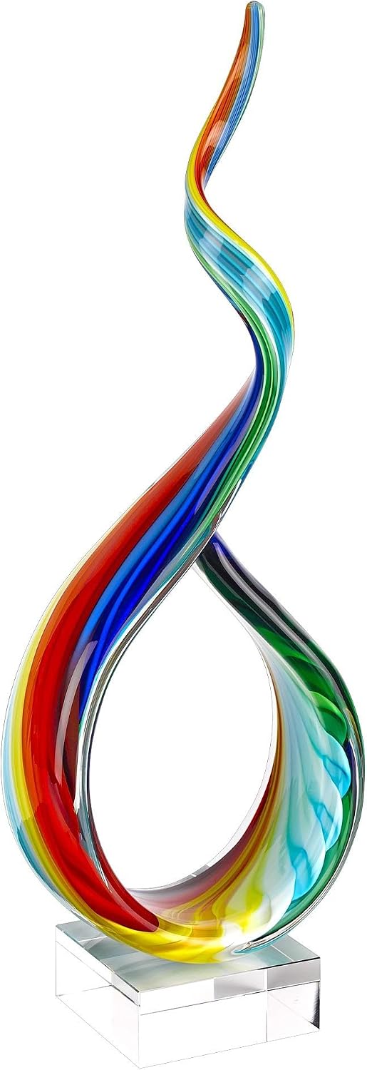 Badash Rainbow Murano-Style Art Glass Sculpture Centerpiece, 18 Inch | Murano-style art glass sculpture for tabletop decor, living rooms, offices, shelves, console tables and gifts