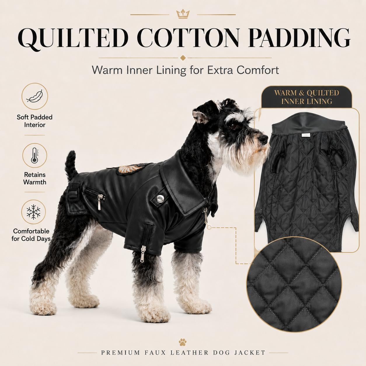 Lovelonglong Cool Dog Leather Jacket, Warm Coats Dogs Windproof Cold Weather Coats for Large Medium Small Dogs with Eagle Embroidery Black XS