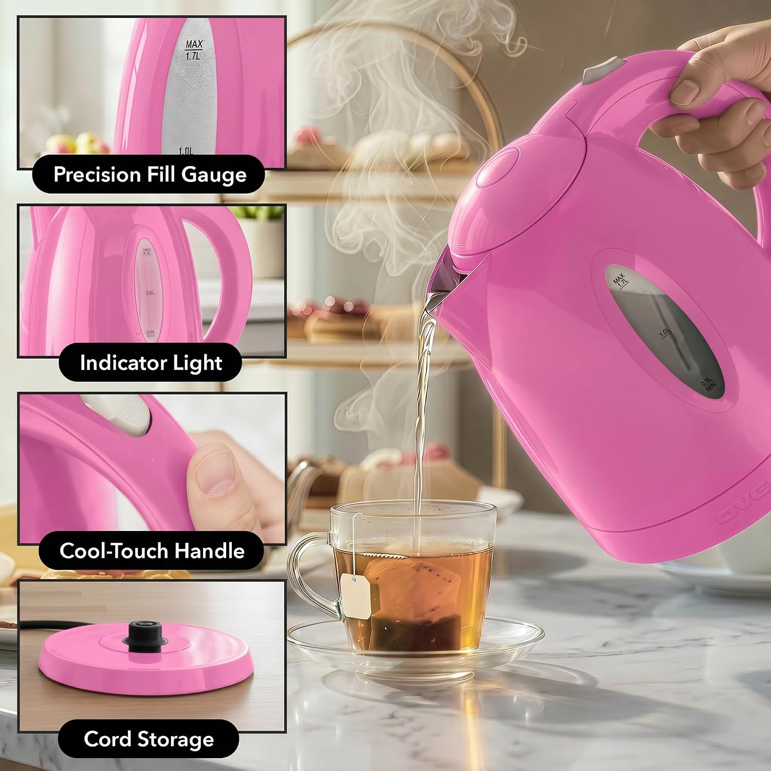 OVENTE 1.7L Electric Kettle with 1100W Fast Boiling Water, Green KP72G