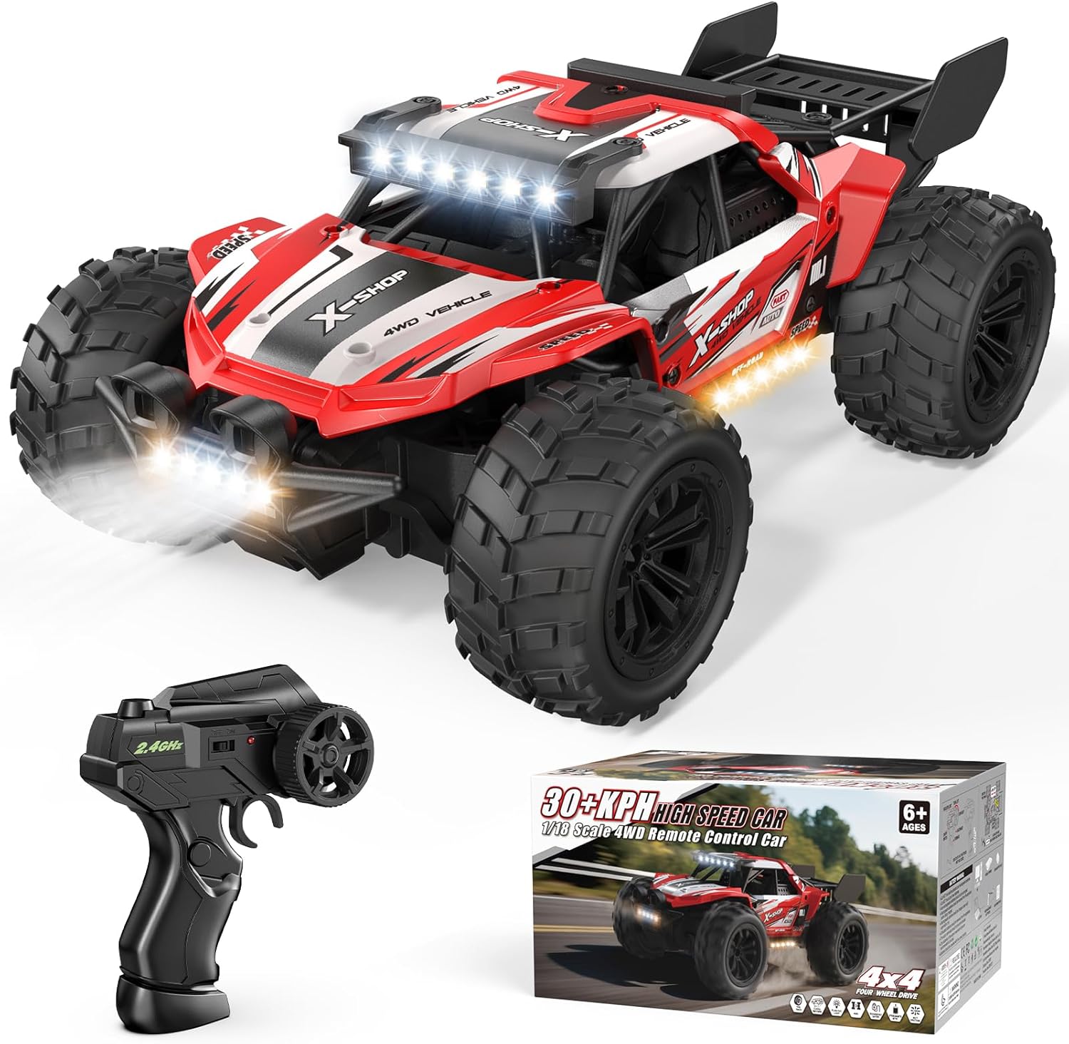 Remote Control Car, 4WD High Speed 30+KPH RC Cars for Boys Age 8-12, 2.4GHz RC Monster Truck Toys