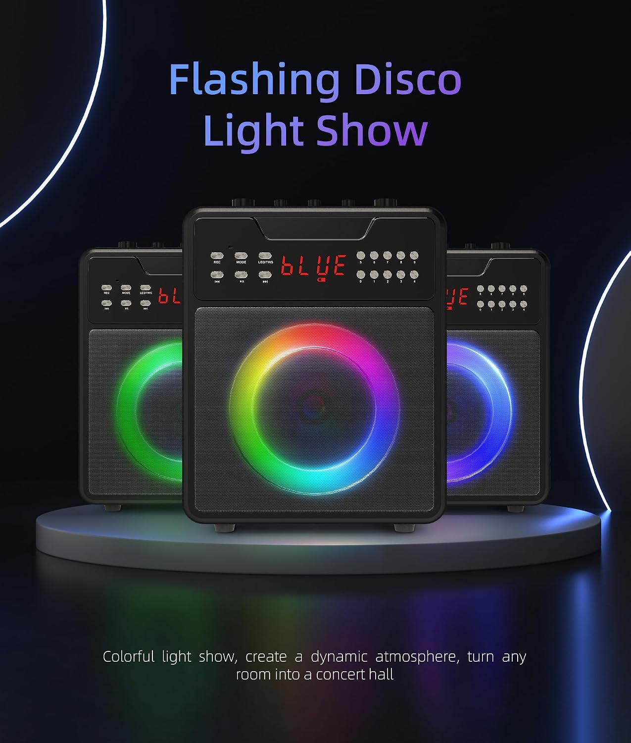 Karaoke Machine for Adults, Portable Bluetooth Speaker with 2 Wireless Microphones and Lights Show, Karaoke Speaker with Bass & Treble, Supports for TWS,USB,FM,REC,AUX in,TF Card for Party/Meeting