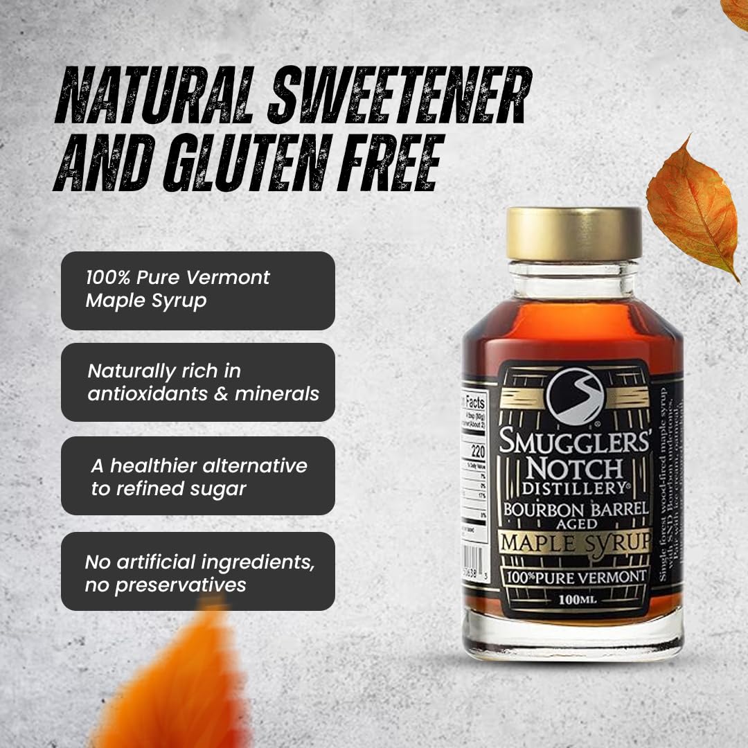Smugglers’ Notch Maple Works – Bourbon Barrel Aged – 100% Pure Vermont Maple Syrup – Natural Sweetener & Gluten Free – Rich Taste – Waffles and Pancakes, Cocktails, Marinades, 3.38 Fl Oz. (100 mL)
