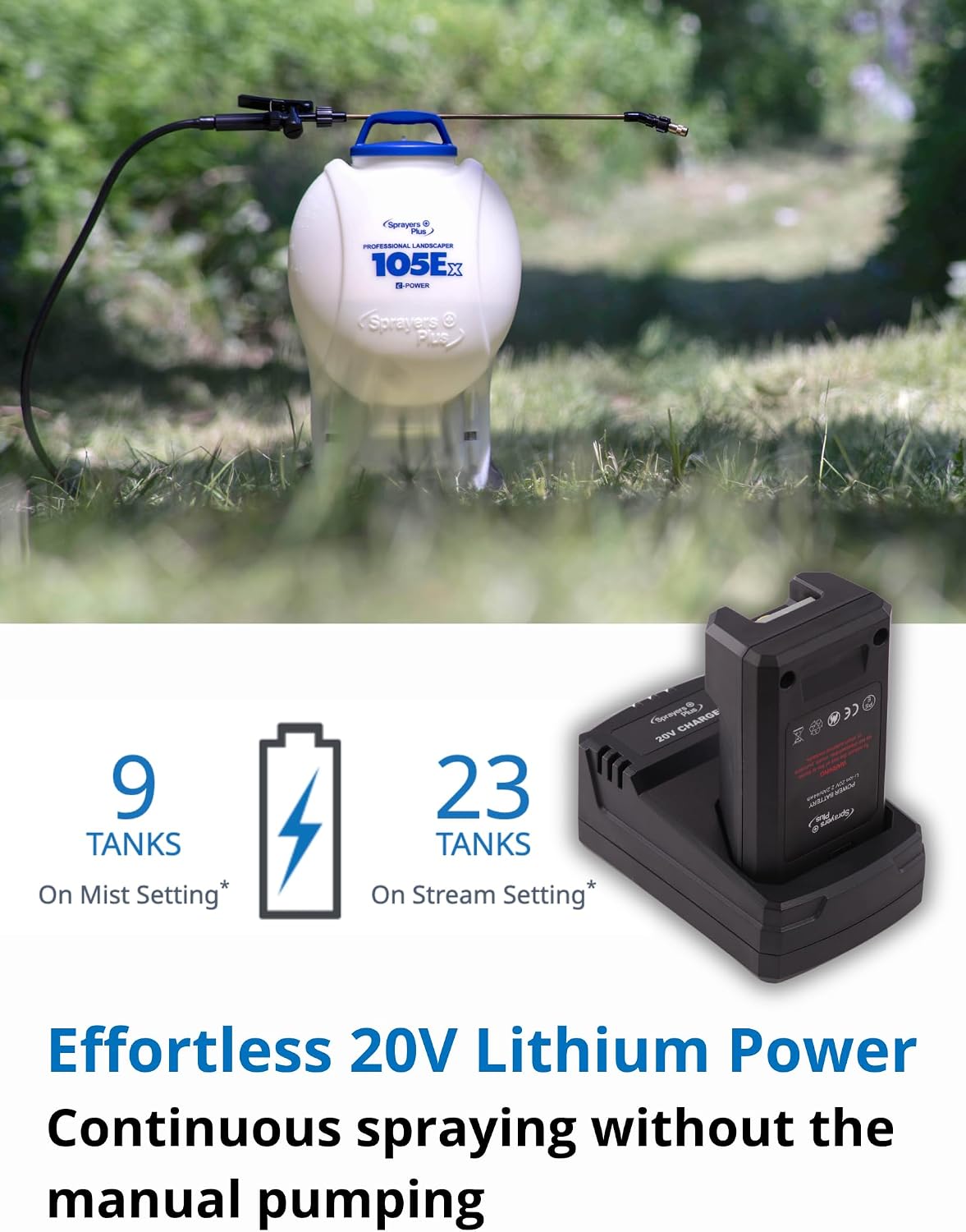 Sprayers Plus 105ex Backpack Sprayer 4 Gallon Battery Powered, 20V Lithium Battery, Chemcial Resistant Viton Seals Brass Wand