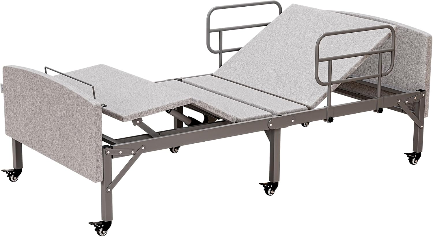 Adjustable Hospital Bed for Home Use with Hospital Mattress | Wooden Bed Deck, Headboard & Footboard, Wireless Remote, Mobility Support, Locking Casters,750 LBS Capacity