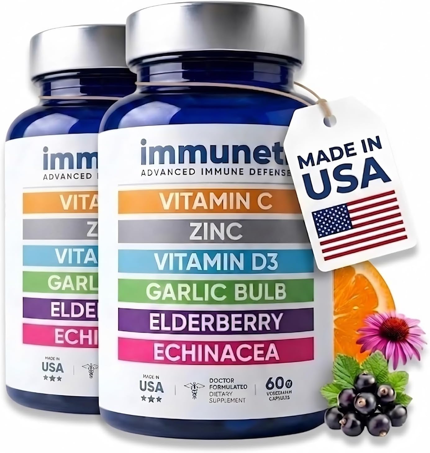 Immuneti Advanced Immune Support – Doctor Formulated 6-in-1 Daily Immunity Supplement – Made in USA – With Vitamin C, D3, Zinc, Elderberry
