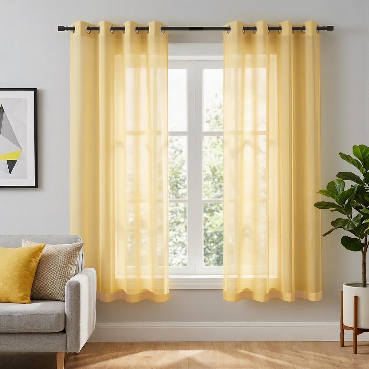 KOUFALL White Sheer Curtains 72 Inches Long for Bedroom Set of 2 Panels Grommet Faux Linen Window Voile Semi Baisc Decorative Sheer Curtains for