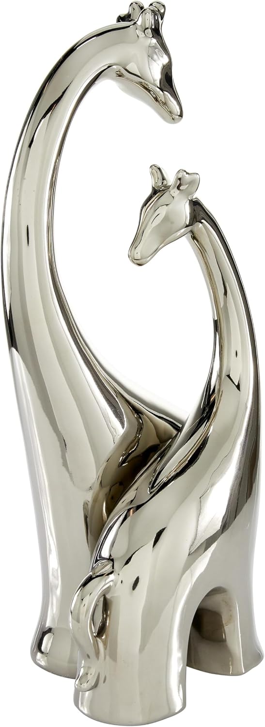Deco 79 Ceramic Giraffe Decorative Sculpture Home Decor Statue, Accent Figurine 11" x 5" x 15", Silver