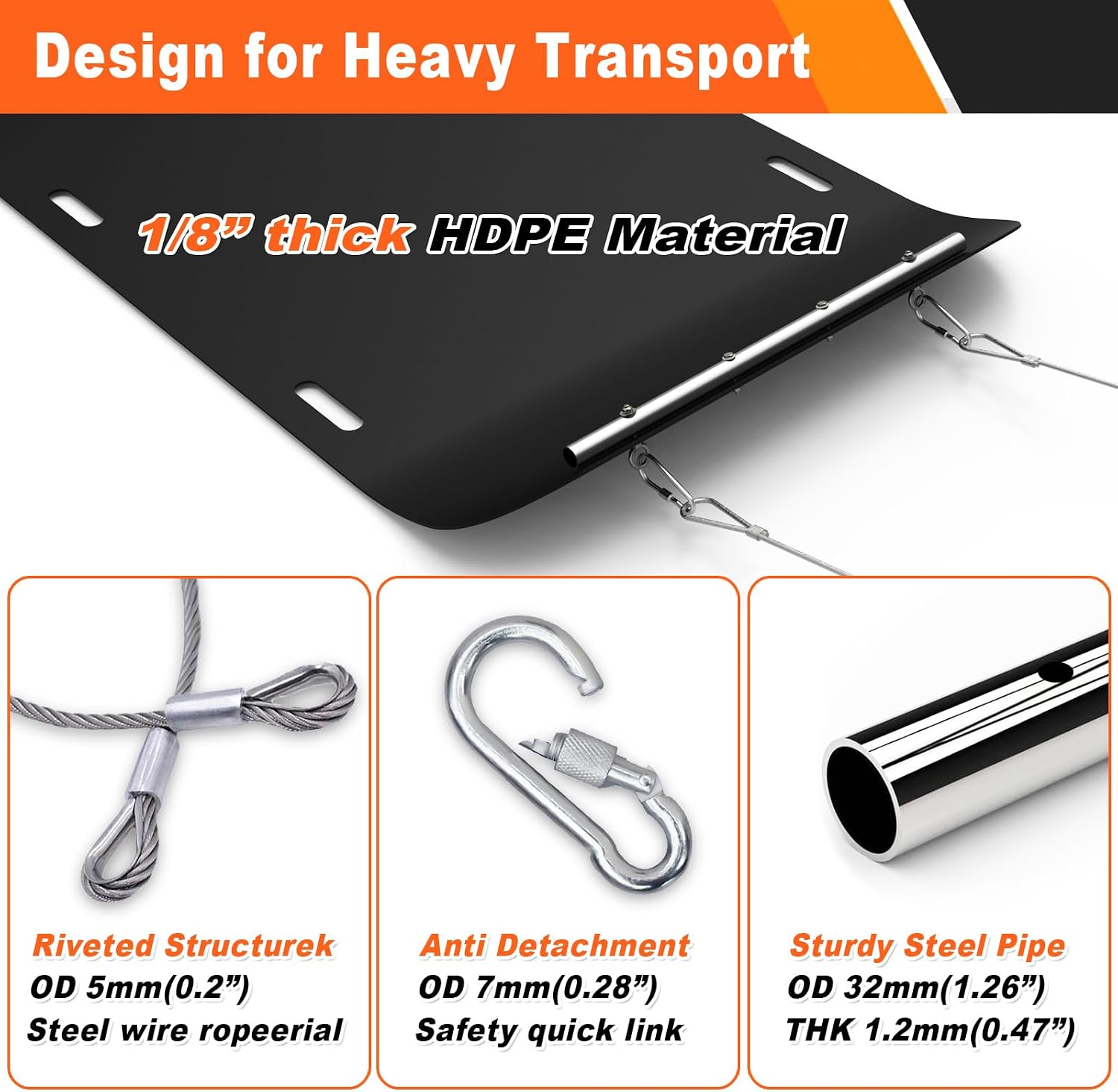 Bayattoo Heavy Duty Drag Sled Mat-Thickened Tear-Resistant HDPE with Pull Cables, Portable Yard, Hunting & Construction Hauler