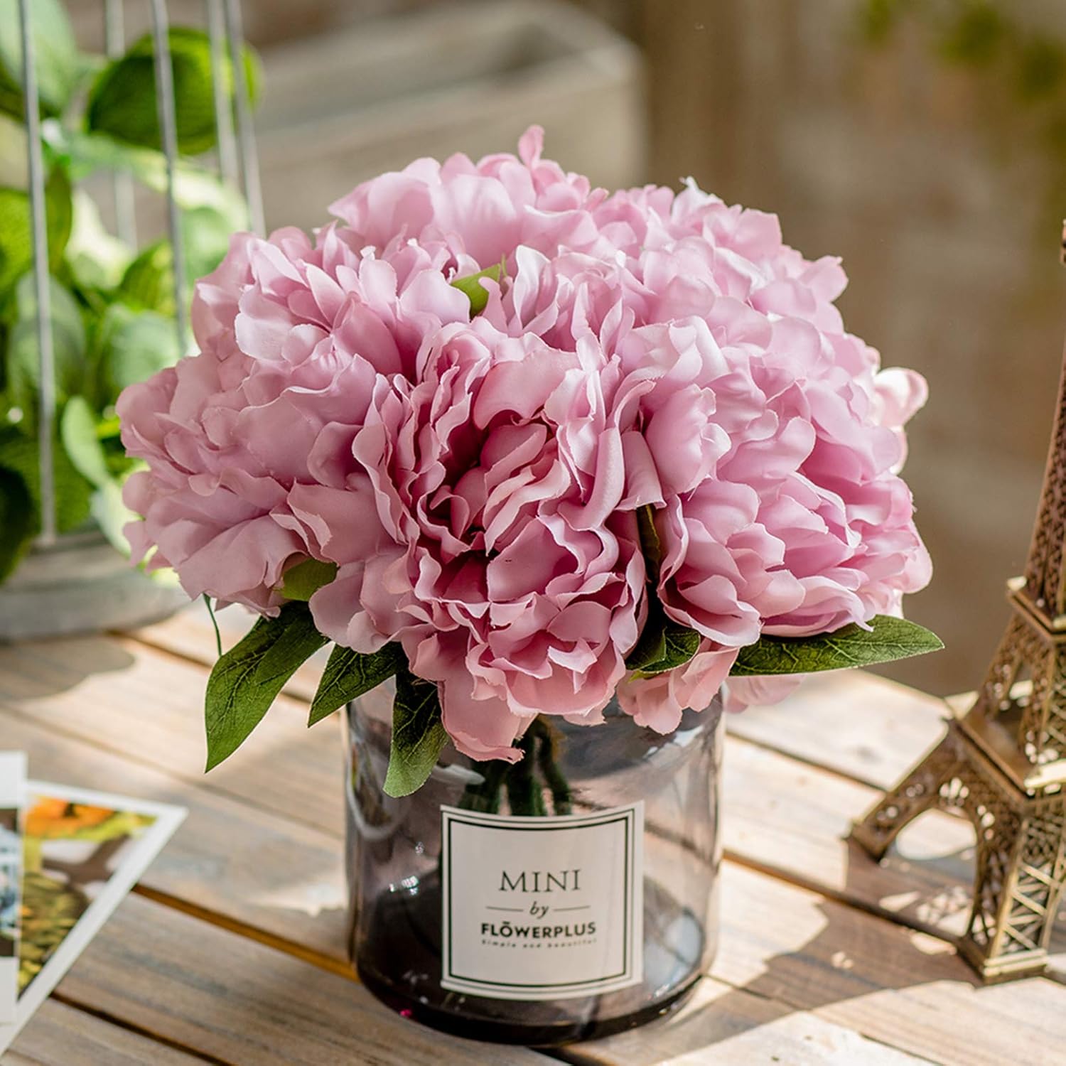 MOOMASS Artificial Peony and Glass vase, Ins Style Artificial Flower Glass Bottle Set, Suitable for Living Room, Dining Table, Office, Wedding
