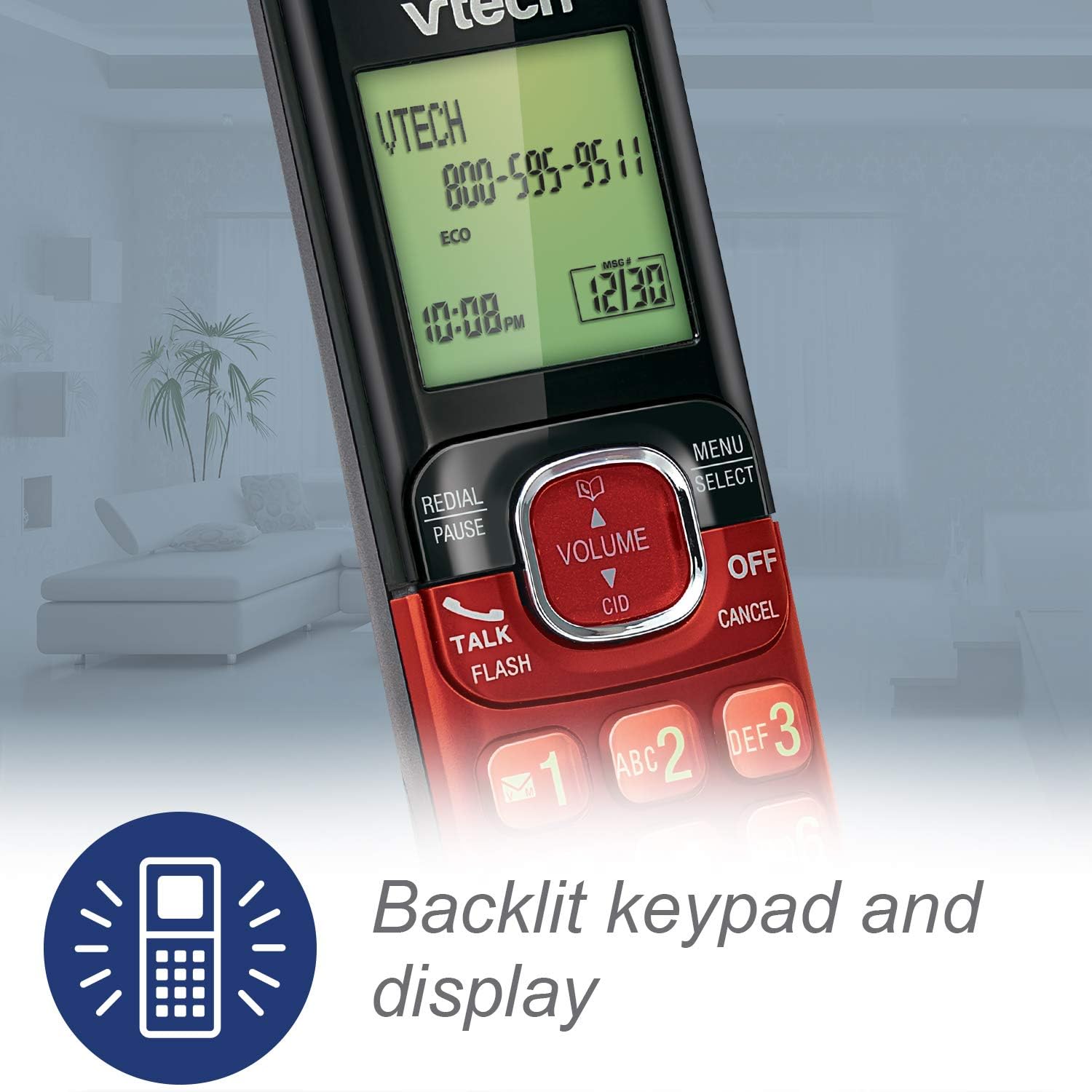 VTech CS6529-26 2-Handset Cordless Phone with Answering Machine, Caller ID/Call Waiting, DECT 6.0, Handset Speakerphone, Red