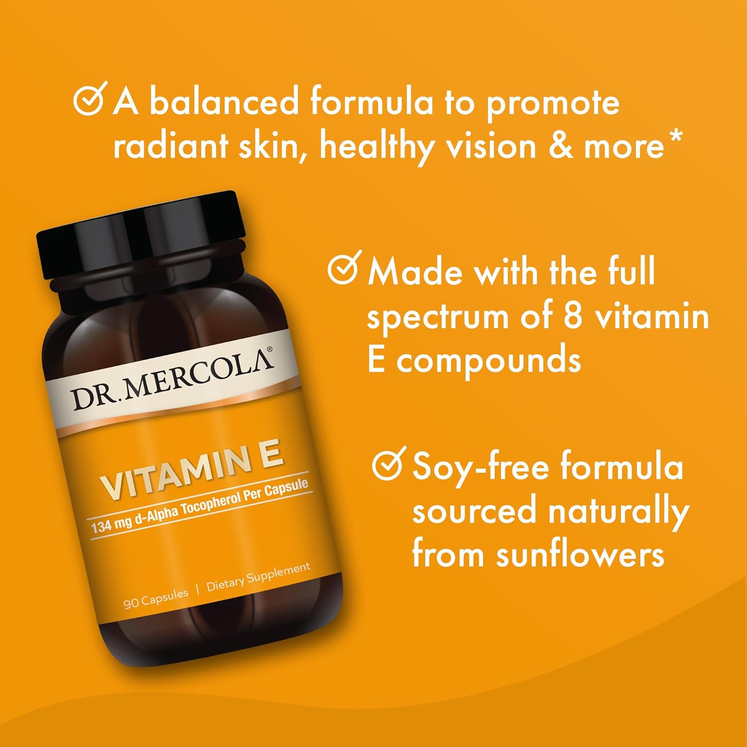 Dr. Mercola Vitamin E, 134 mg Per Capsule, 90 Capsules (90 Servings)