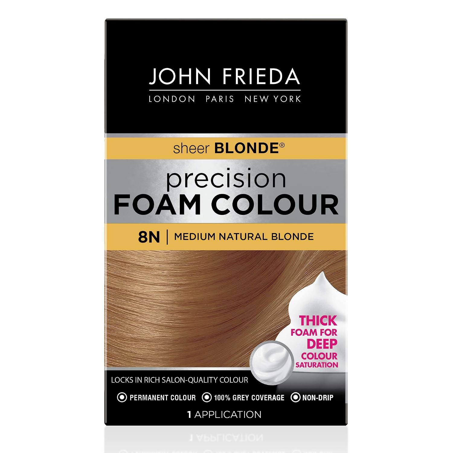 John Frieda Precision Foam Colour Light Natural Blonde 9N, 1 Application | Full Gray Coverage, Anti-Fade Color, Light Blonde Tone, Deep Saturation, Easy Foam Application