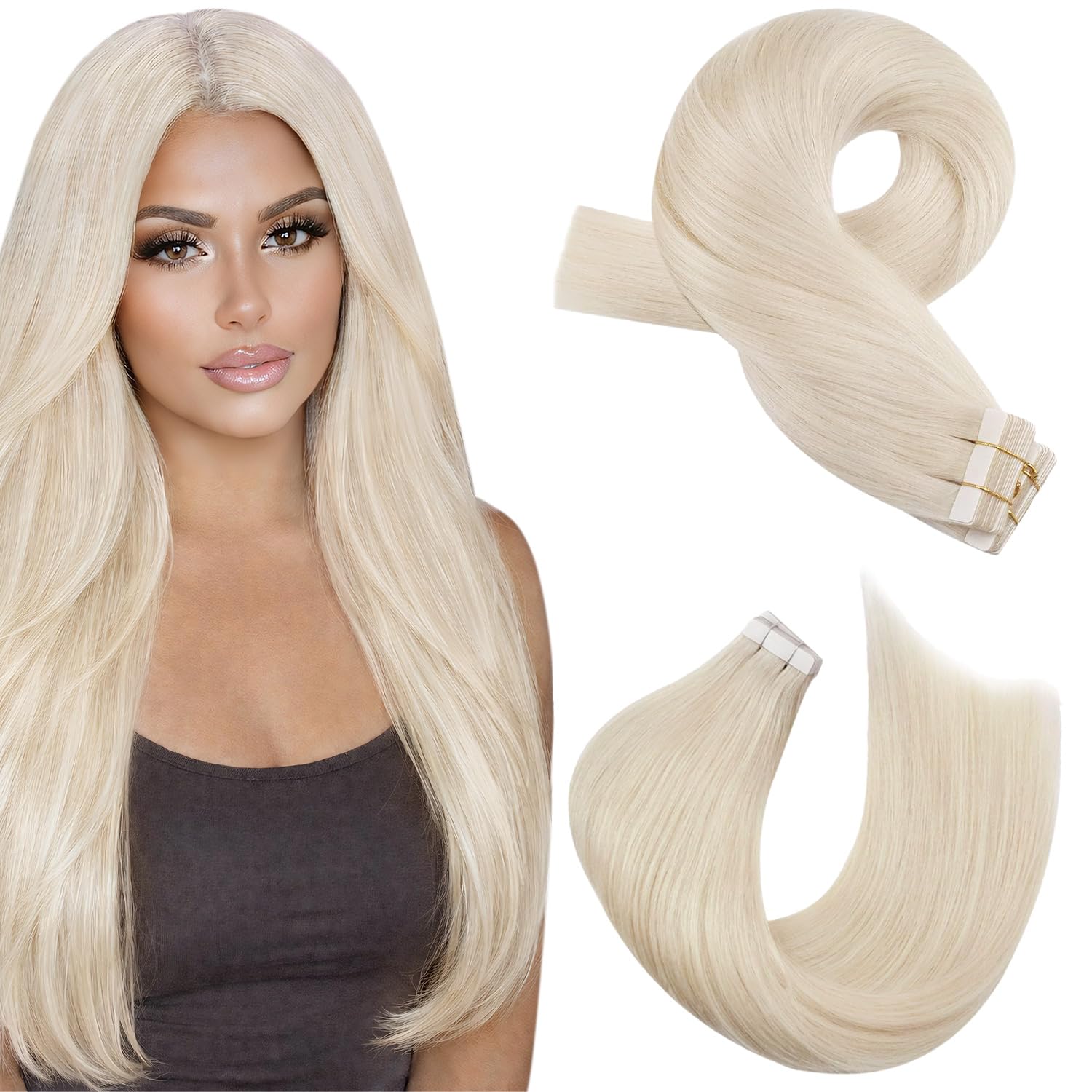 Moresoo Black Tape in Hair Extensions Human Hair, 18 Inch, 20Pcs, 50g